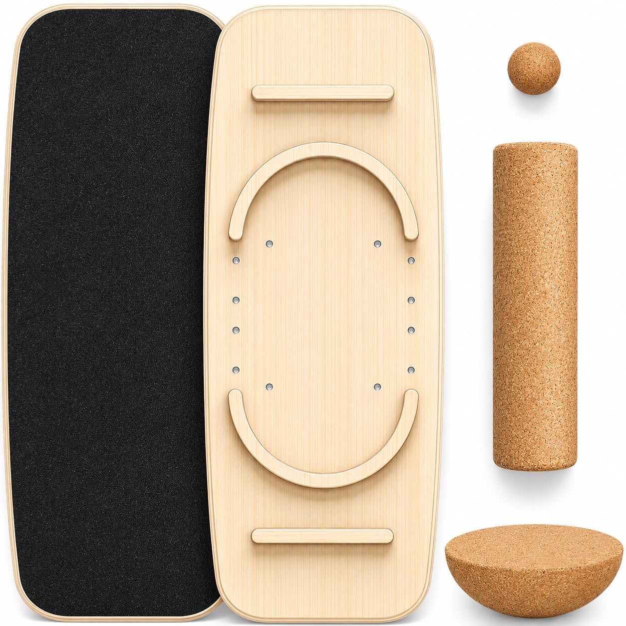 Tabla de equilibrio Surfin 8 en 1 para adultos, segura, antideslizante, capacidad de peso de 204 kg | Entrenador de equilibrio con rodillo, bola de madera y semicírculo – Tabla de equilibrio