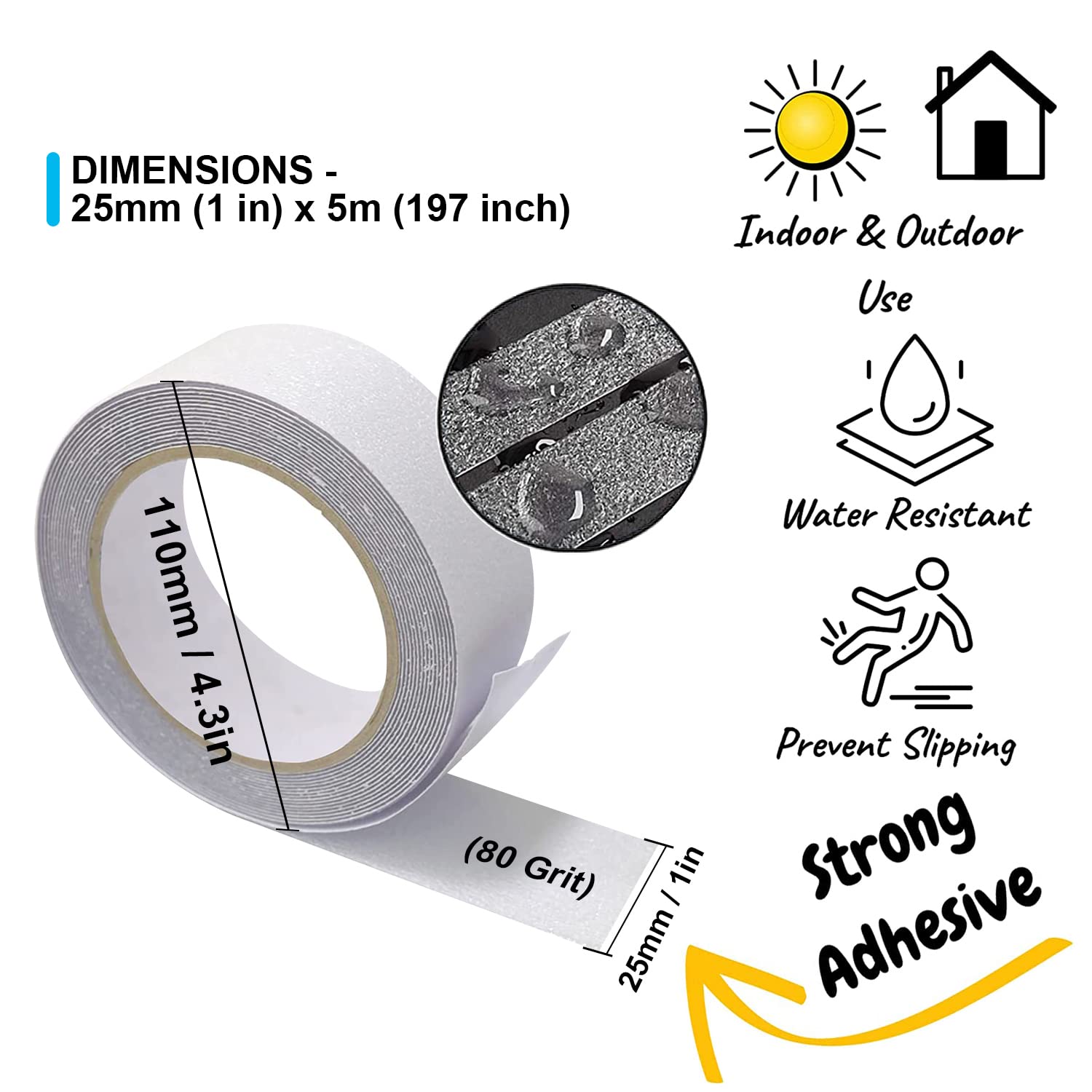 Nastro Antiscivolo Trasparente 5cm X 10m - Per Scale, Pavimenti, Esterno E Interno