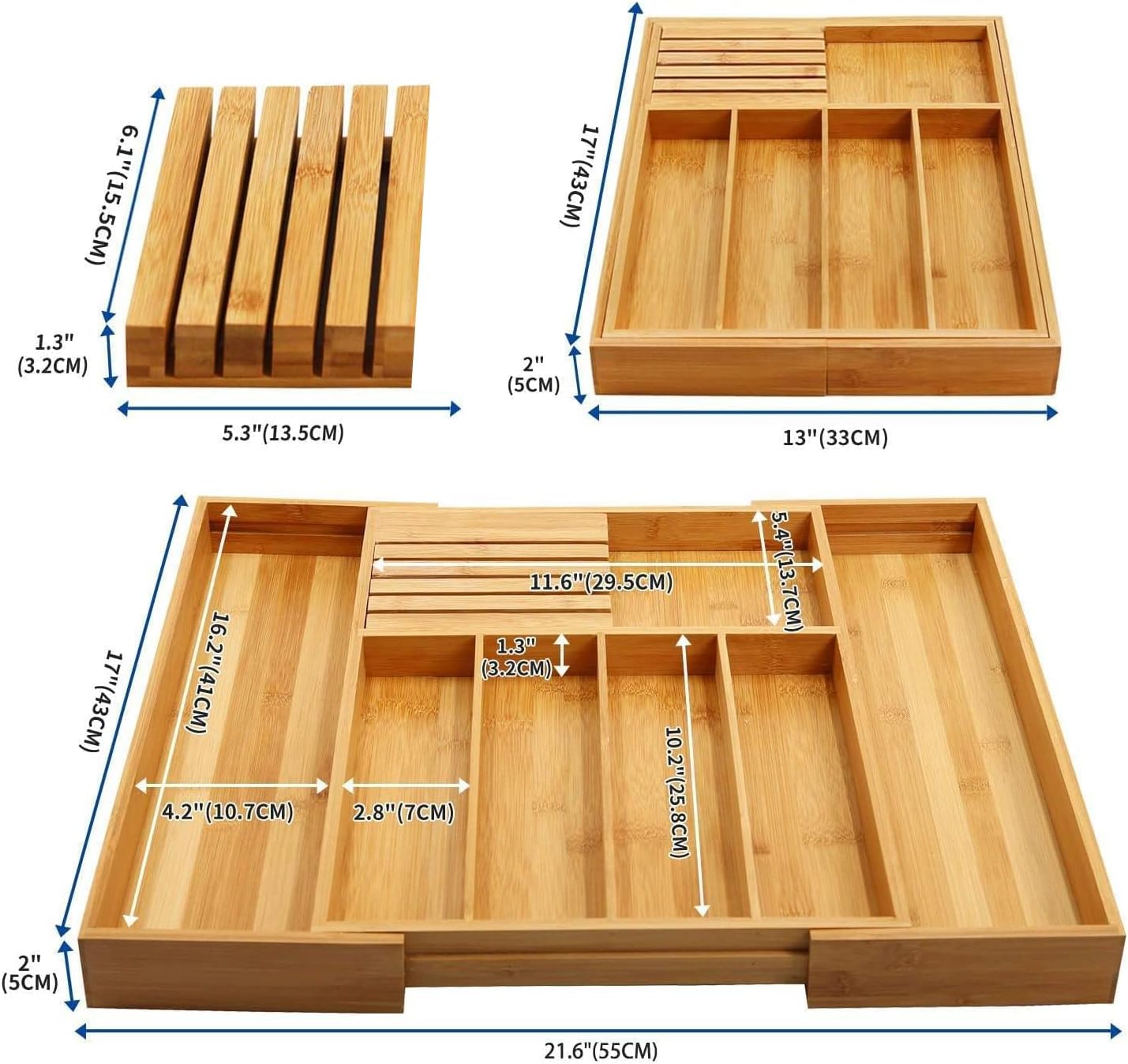 MantraRaj Cutlery Drawer Organiser, Expandable Bamboo Utensil Organiser for Silverware Flatware, Knives - Image 3