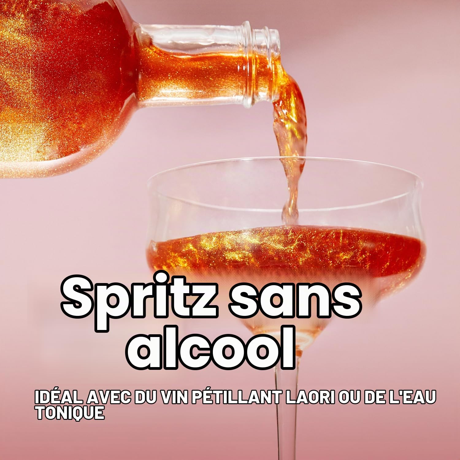 Laori Spritz pailleté sans alcool | Apéritif sans alcool à paillettes sans arômes artificiels | Colorants végétaux | Parfait pour Spritz | Goût d'orange+pamplemousse | Seulement 65 kcal