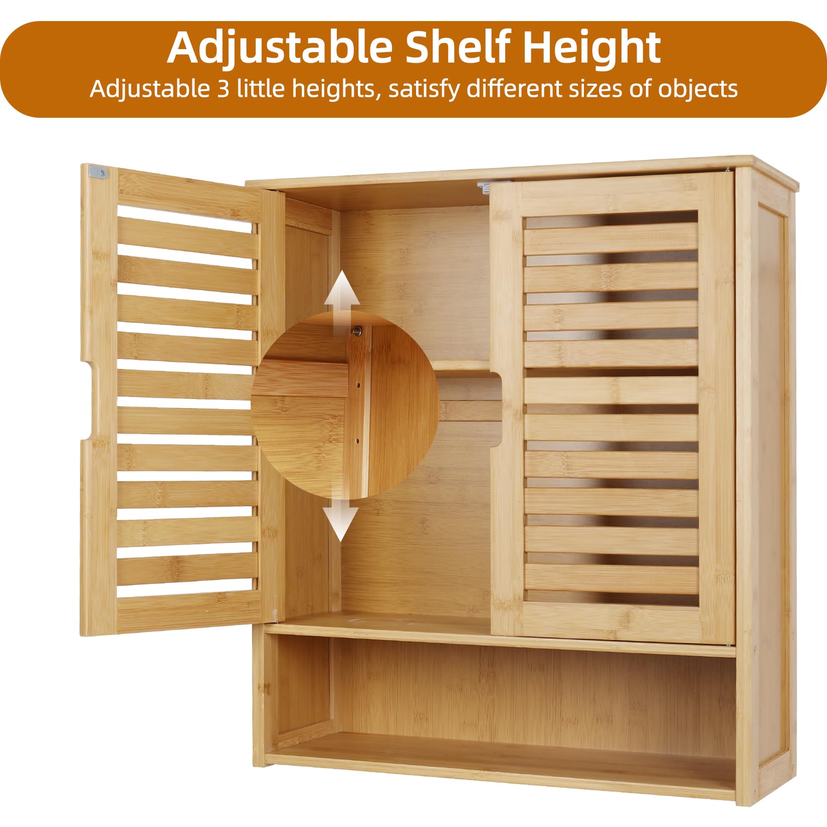 unho Hängeschränke fürs Bad, Badezimmerschrank Wandmontage, Wandschrank mit 2 Türen und verstellbaren Regalen, 59 x 20,5 x 66,5 cm