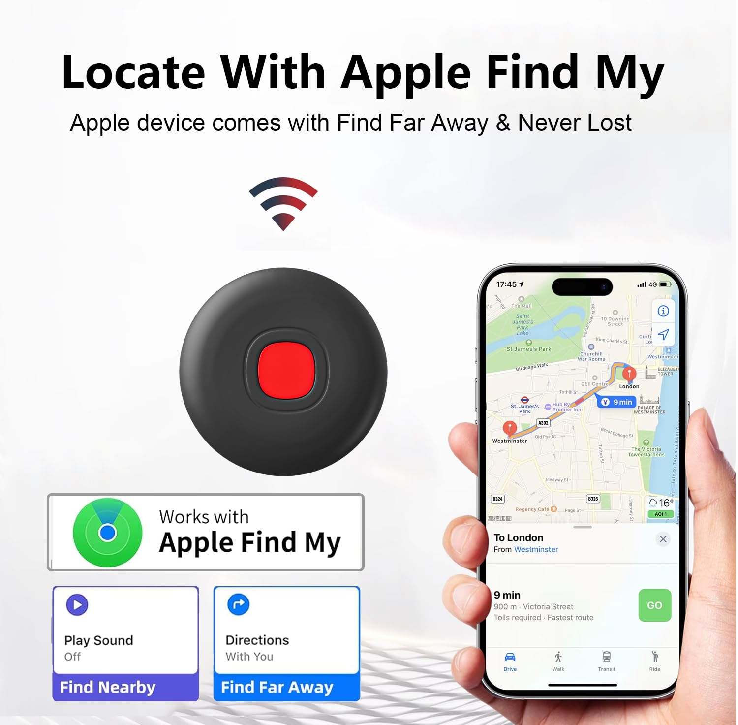 Lot de 4 étiquettes de suivi d'air intelligentes, étanche IP68, traqueur de bagages Bluetooth fonctionne avec l'application Apple Find My (iOS uniquement), localisateur de clés et localisateur