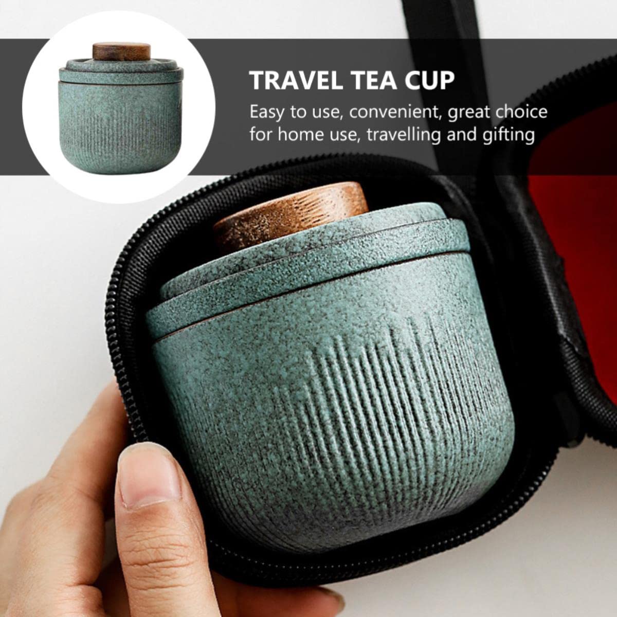 1 juego de té de cerámica, viaje, taza de té portátil, utensilios de té al aire libre (verde matcha), verde mate