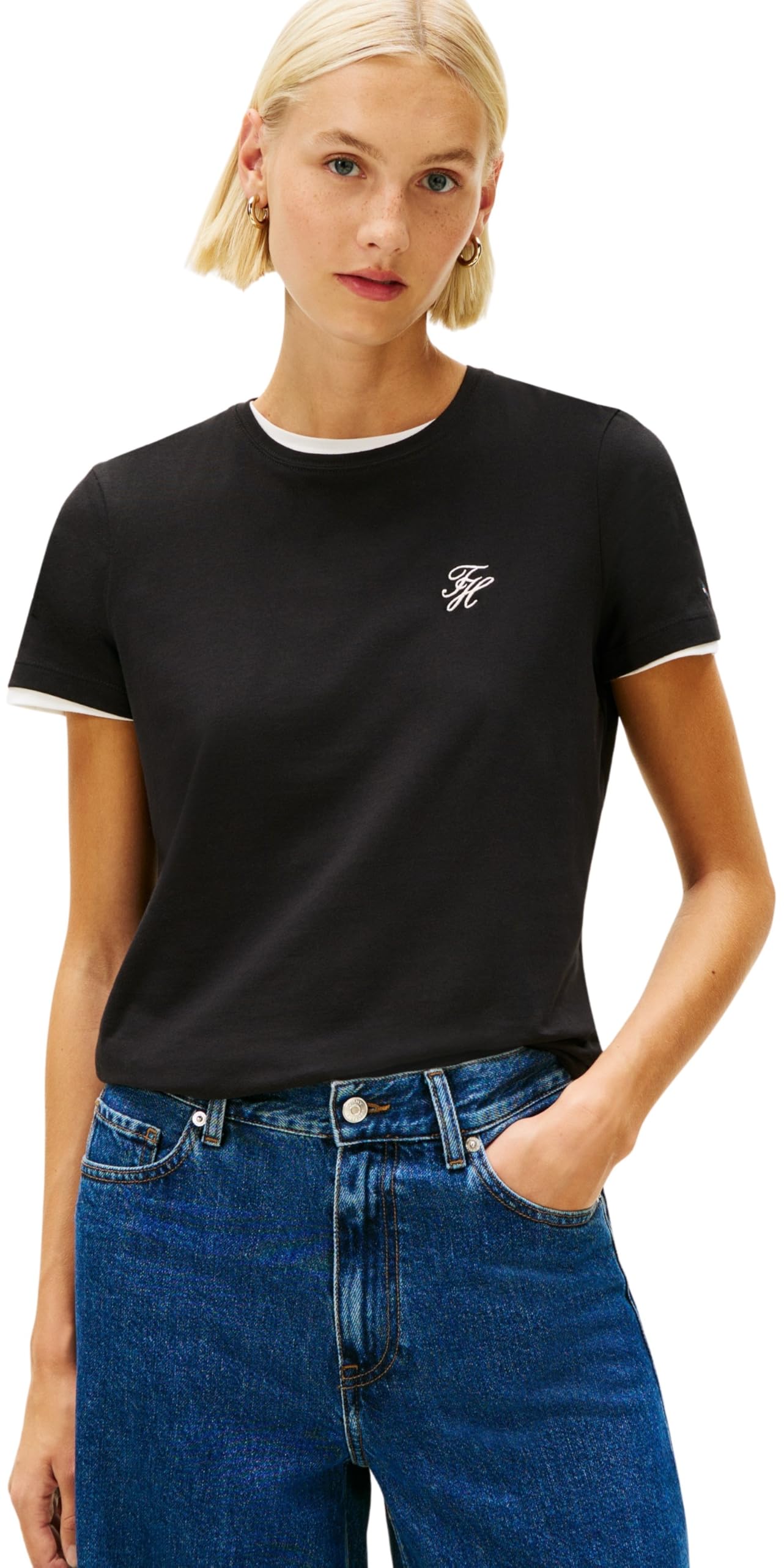 Tommy Hilfiger Damen Th Script Reg C-nk Ss Tee Ww0ww47809 S/S T-Shirt (1er Pack)