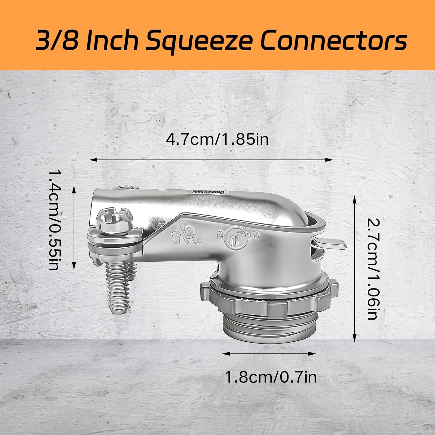 6 PCS 90° Squeeze Connectors AC/MC/Flex 3/8 90 Degree Elbow Cable Connector, Flexible Metal Conduit Fitting 3/8 Inch, Zinc Die Cast, UL Certification
