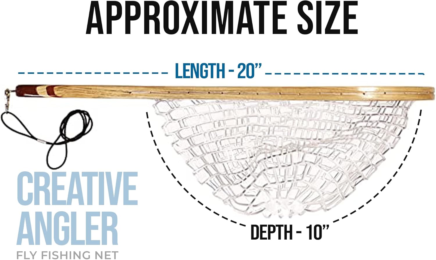 Creative Angler Fly Fishing Net with Rubber Basket and Wooden Frame Handle - Lightweight and Durable Fly Fishing Accessories - Safe Catch and Release Net for Trout, Catfish, Bass Fishing
