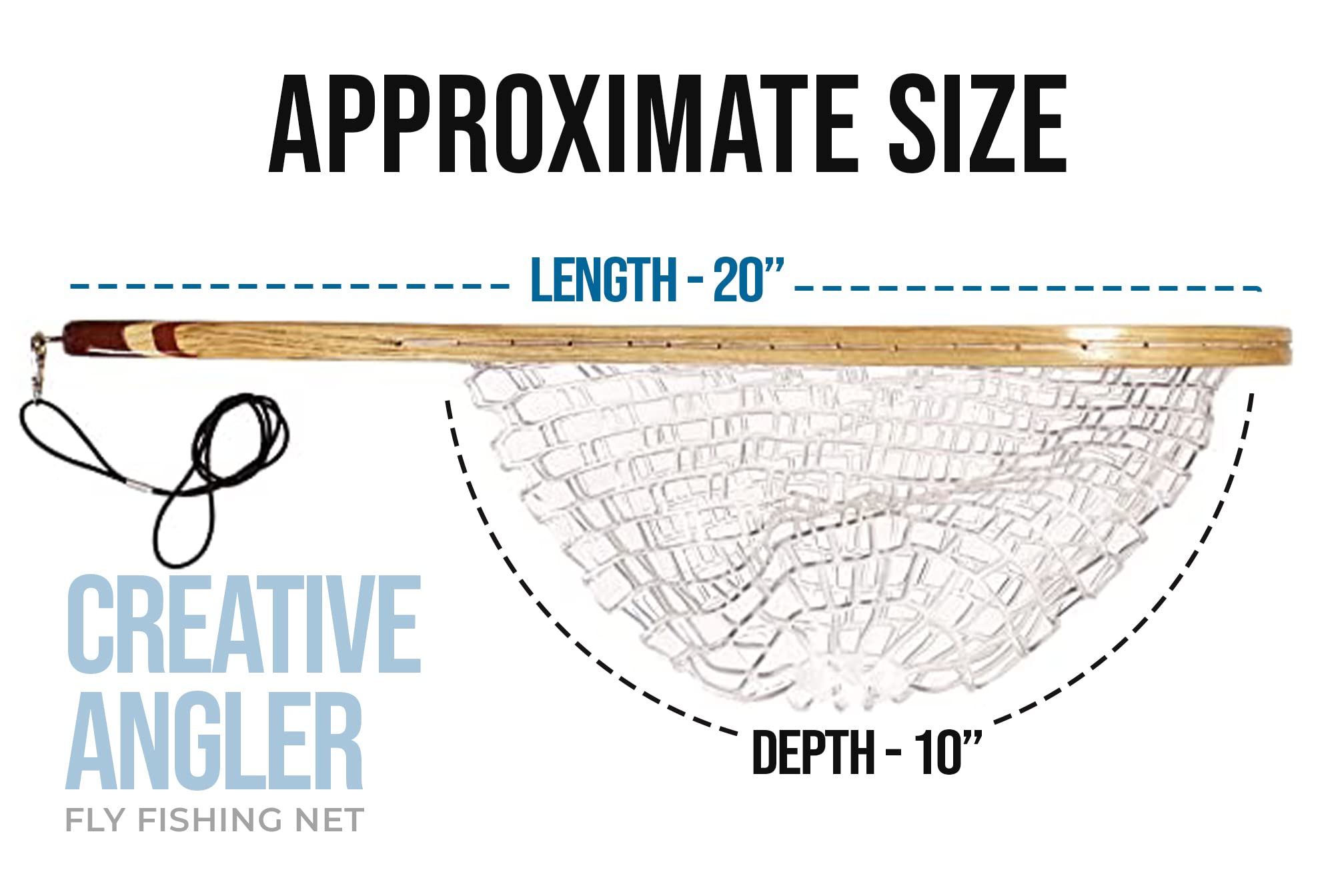 Creative Angler Fly Fishing Net with Rubber Basket and Wooden Frame Handle - Lightweight and Durable Fly Fishing Accessories - Safe Catch and Release Net for Trout, Catfish, Bass Fishing