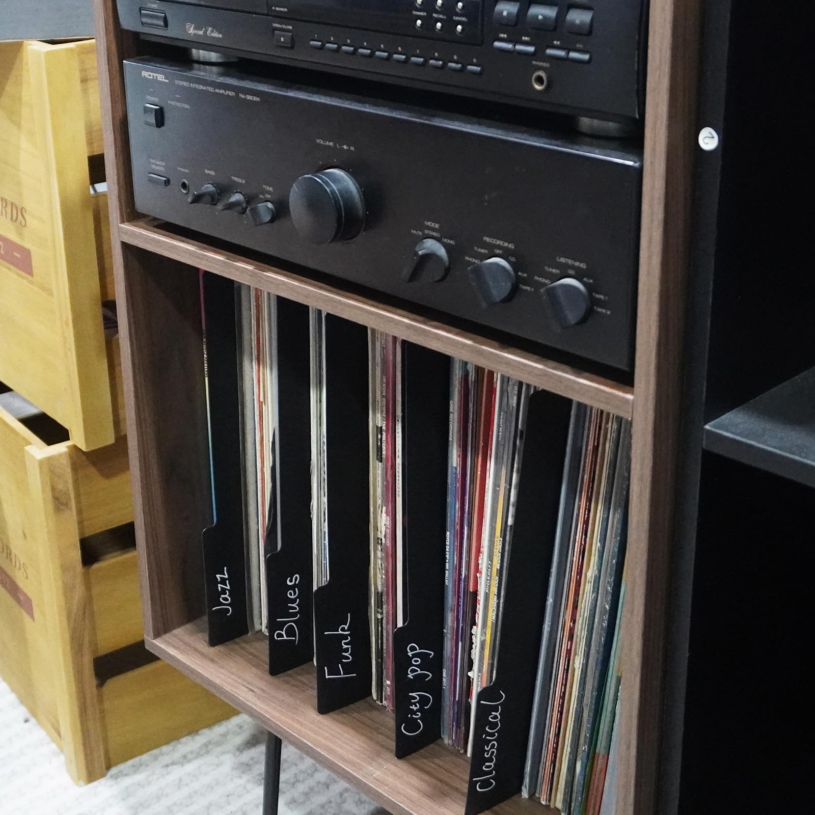 sdroceRyaM Divisores de discos de vinilo de 12.9 pulgadas, 30 piezas de material de polipropileno duro negro, pestañas de categoría de plástico de doble cara, guías de discos para LP, caja de álbum,