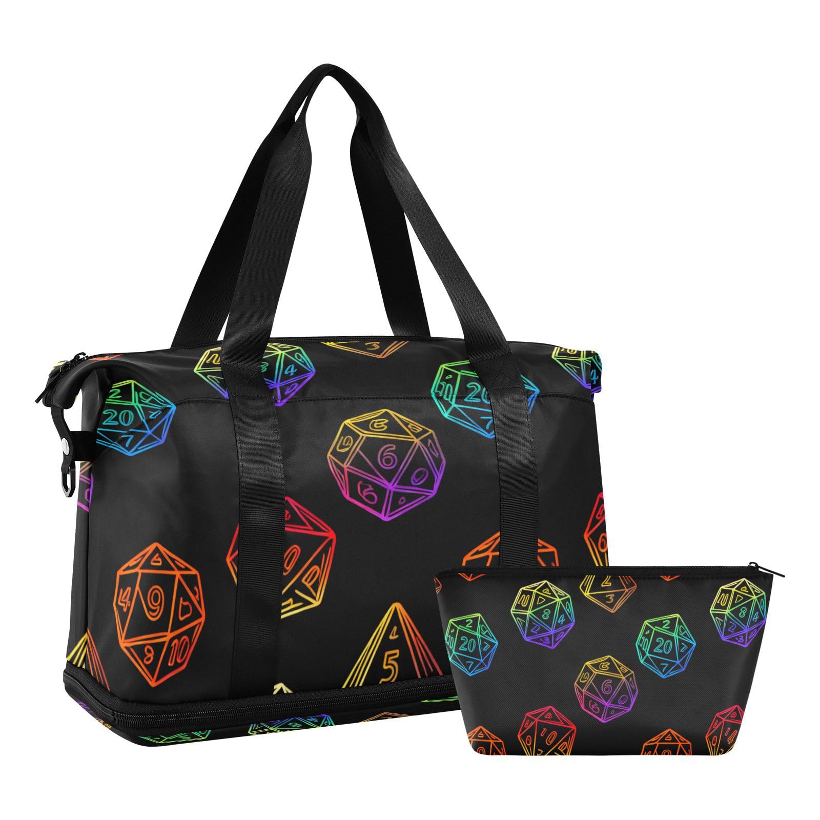 Sac de voyage coloré dégradé de dés avec poche humide sangle réglable sac fourre-tout pour randonnée multifonction pour homme et femme