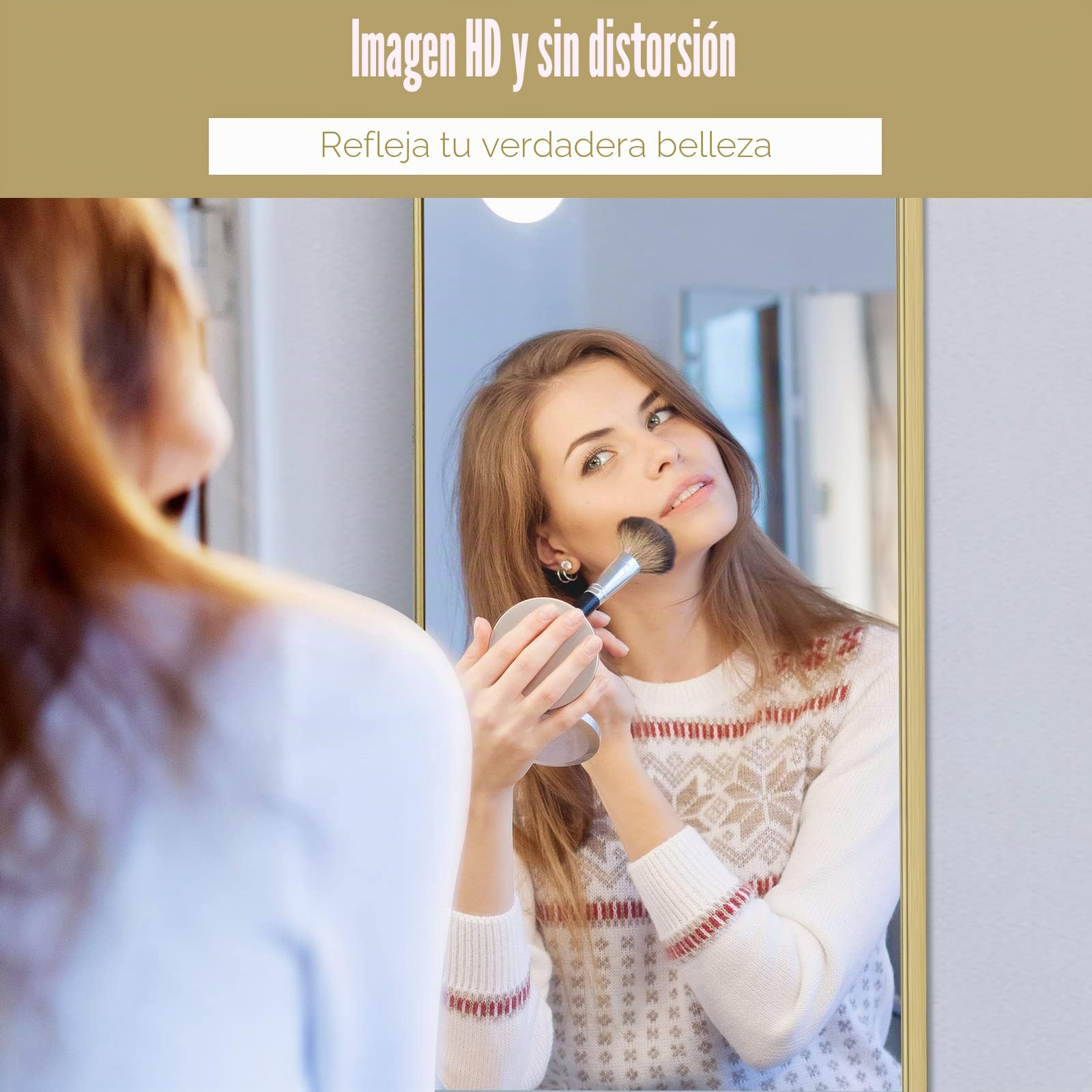 GOPLUS Espejo de Pared Cuerpo Entero 2 en 1 | Espejo para Puerta Colgar, Longitud Completa, Estilo Moderno, para Salón Dormitorio Baño, Puerta de 5 cm, Dorado
