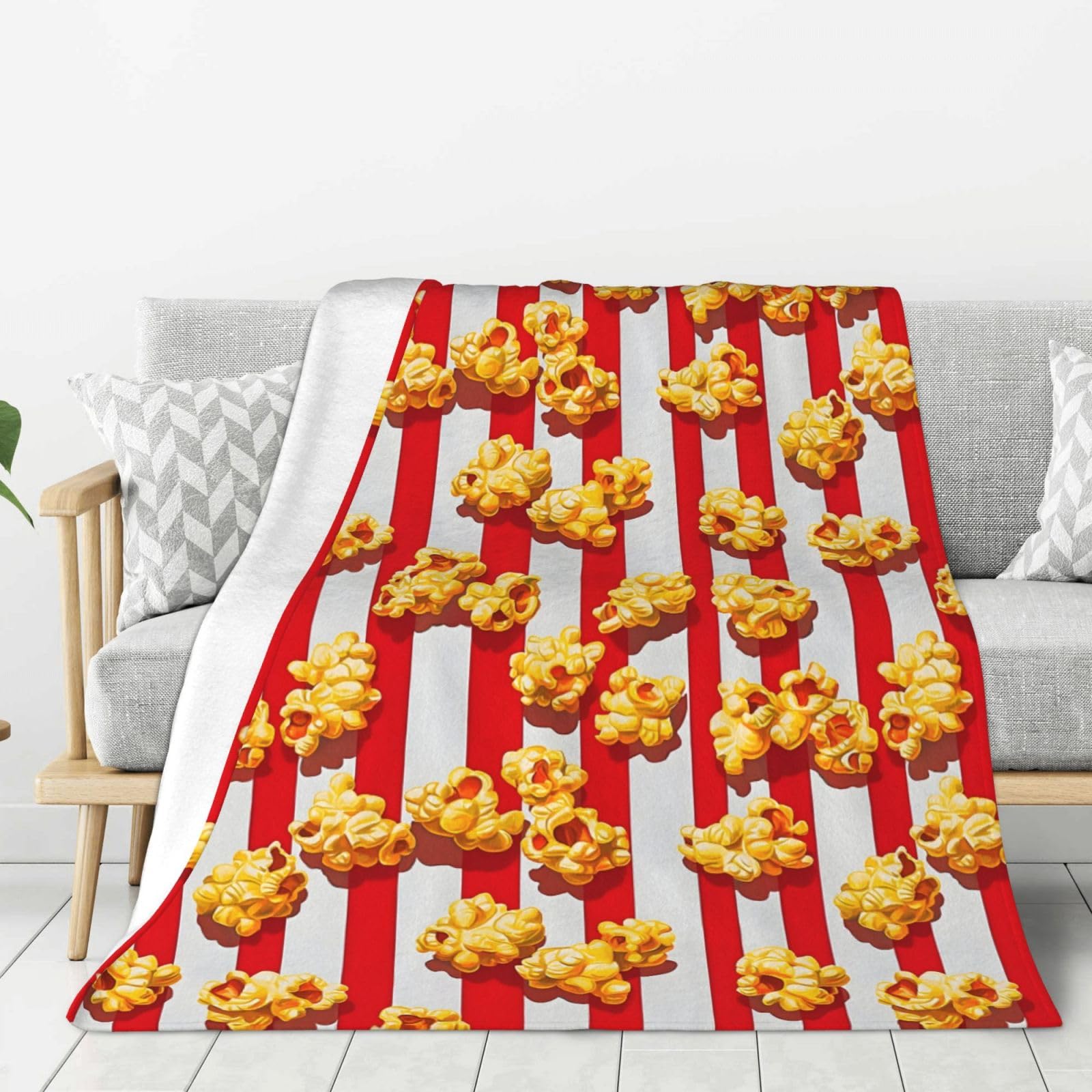 Couverture douce en flanelle haut de gamme au motif imprimé pop-corn chic 127x152 cm