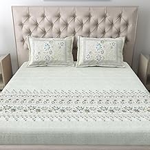 Mafatlal Spring Glory Bedsheet for Double Bed King Size | 274 x 274 cm | 186 TC | Elegant Floral Pattern | Soft & All-Season Cotton Fabric | Elm Green