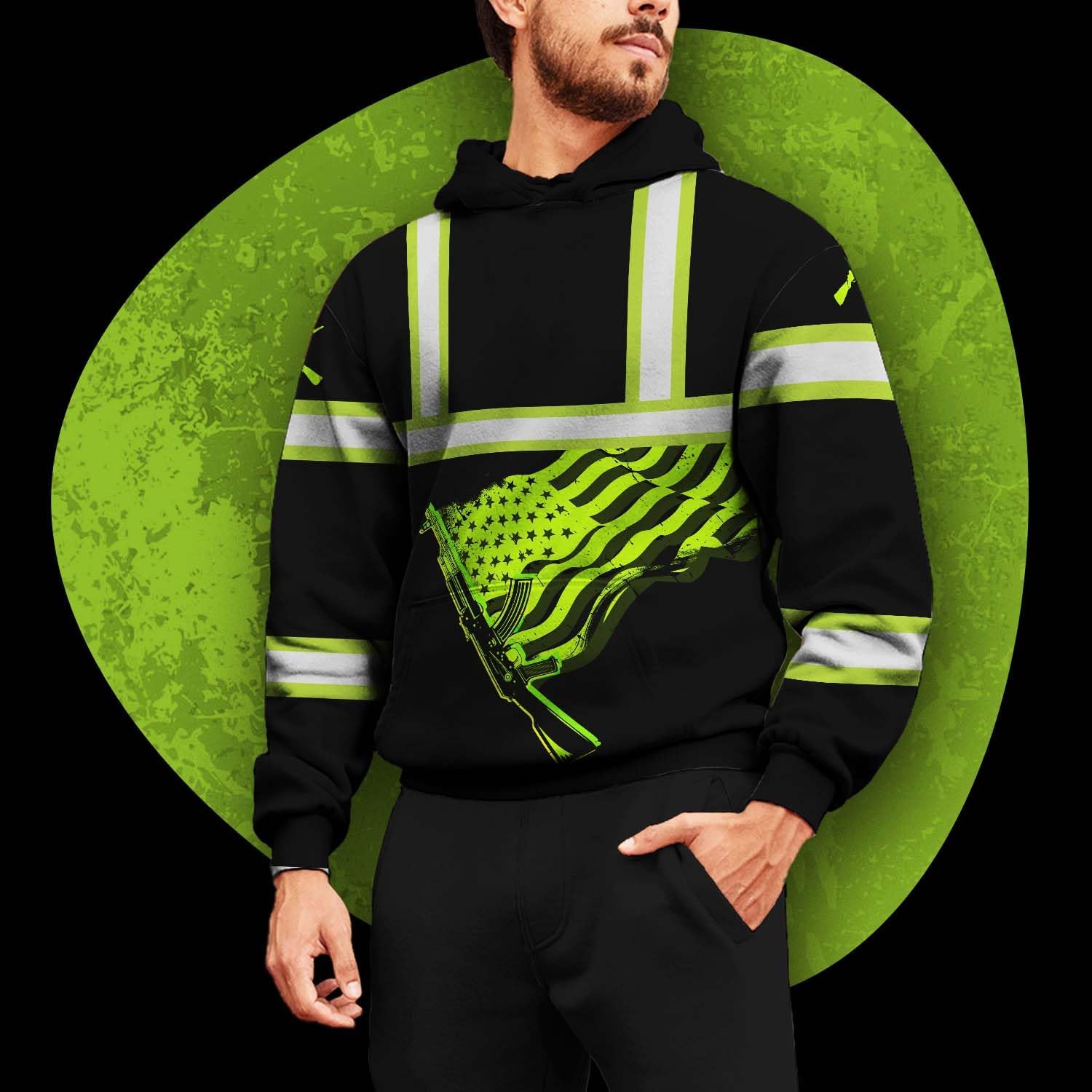 Tie Dye US Flag High Visibility Hoodie For Men Reflective Hoodie Safety Workwear For Workers Runners Patriotic - Image 4