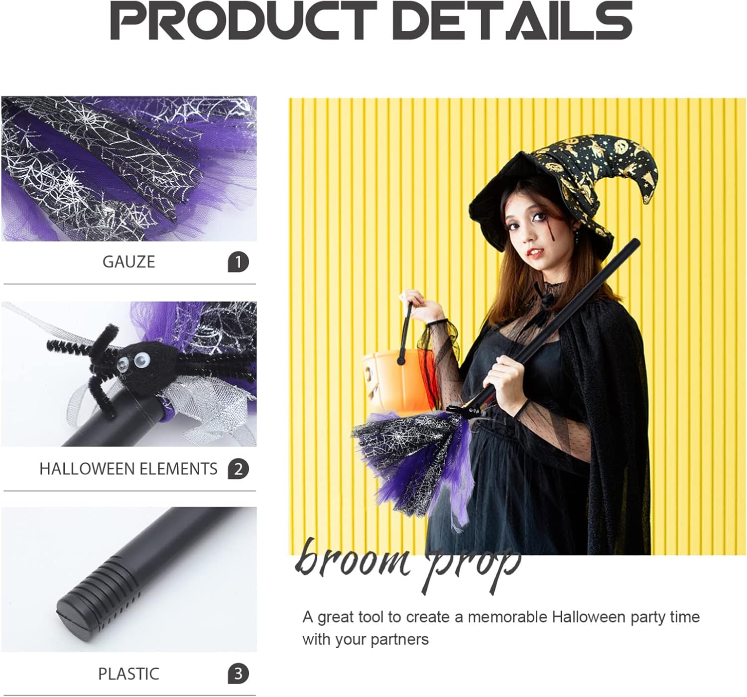 Halloween Witch Broom Plastic Witch Broomstick Props Wizard Flying Broom Stick Costumes for Halloween Cosplay Party