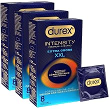 Durex Intensity Extra Large XXL Condoms - Ultra Thin Plus for Intensive Body Heat Transfer - Moisturised with Lots of Silicone Lubricant - Without Latex - Pack of 24 3 x 8 Pieces