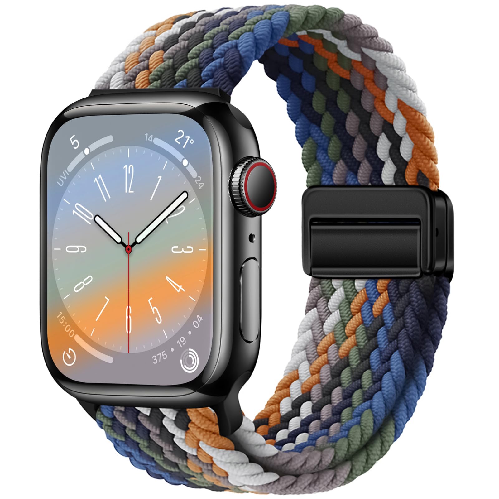 Qimela Sport Loop Compatible with Apple Watch Band 38mm 40mm 41mm 42mm 44mm 45mm 46mm 49mm for Women Men,Magnetic Strap Stretchy Braided Wristband for