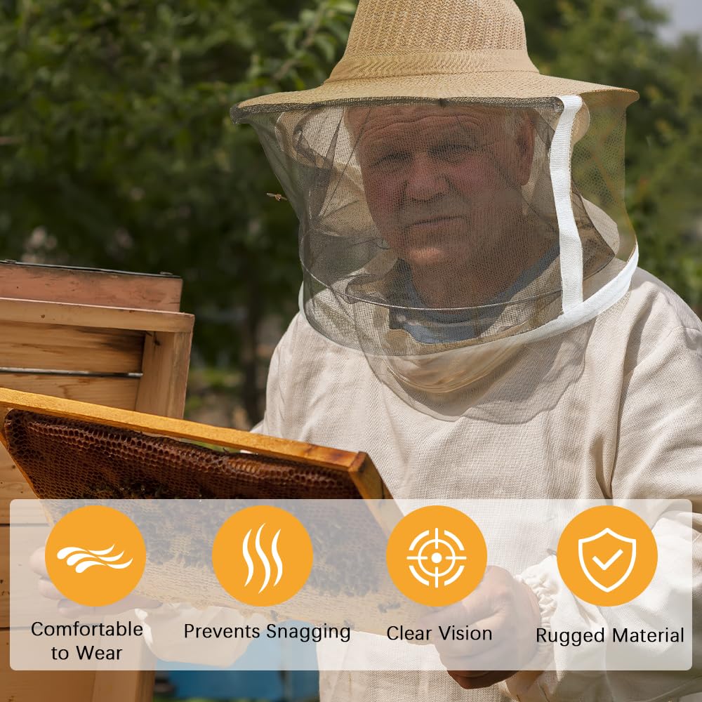 2 Pack Beekeeping Hat with Veil, Ventilated bee Keeper hat with Long Elastic Shoulder Strap for Men Women Outdoor Professional Protector Bee Keeping Supplies