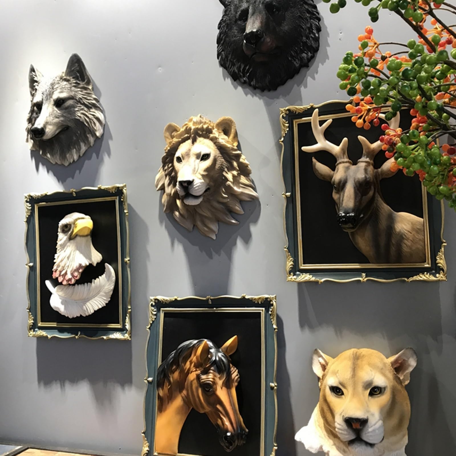 Amazon.co.jp: 動物の頭の壁飾り、フェイク剥製、動物の頭蓋骨、室内