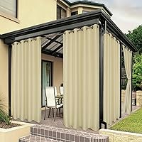 Bonzer Waterproof Outdoor Curtains Patio 54x84 Cream - Thick Privacy Grommet Drapes for Porch Pergola Cabana