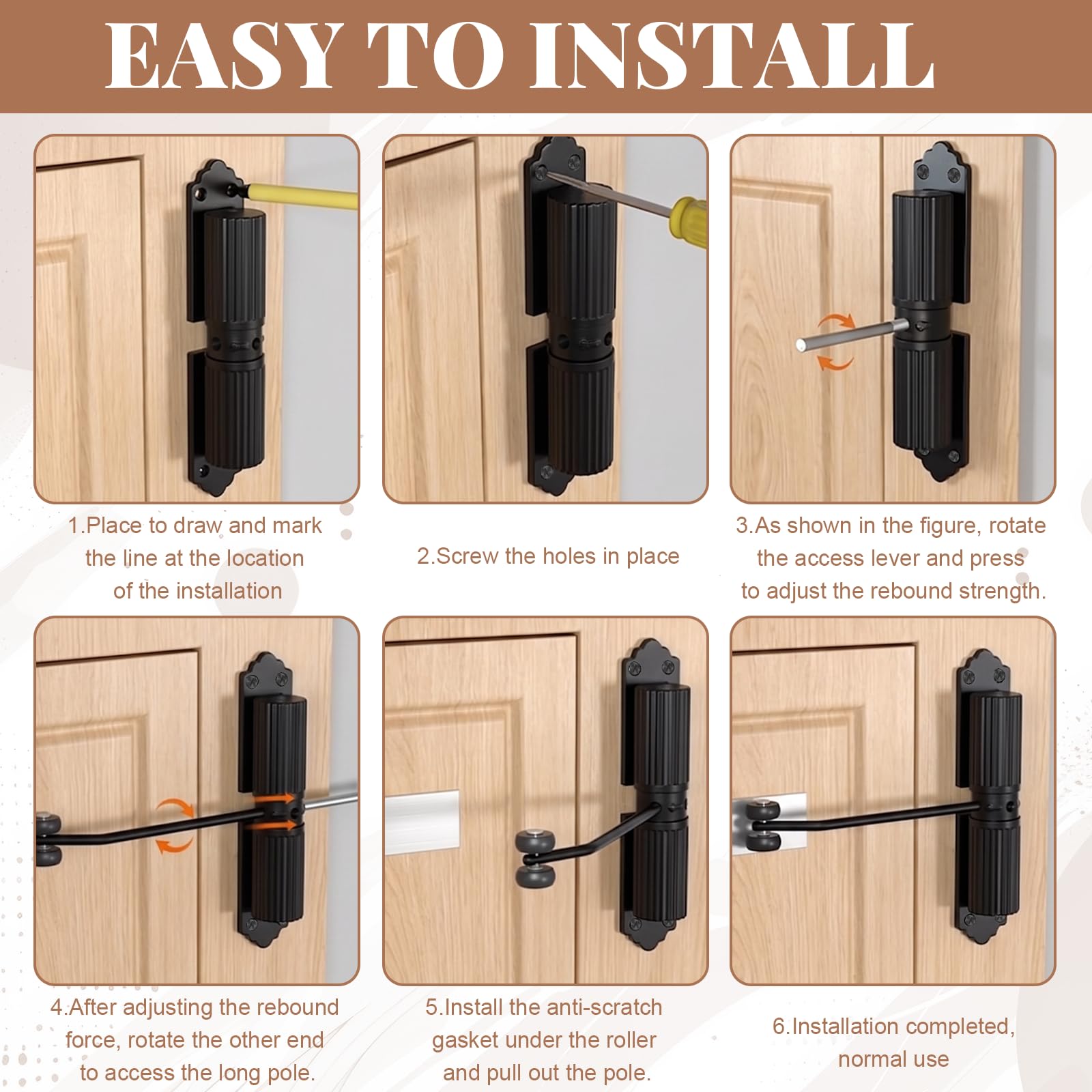 Cierrapuertas Automático Hidráulico, Cierra Puertas Regulable con Doble Muelle para Puerta 20-60kg, Cierrapuertas Silencioso para Puerta Interior Exterior, Negro