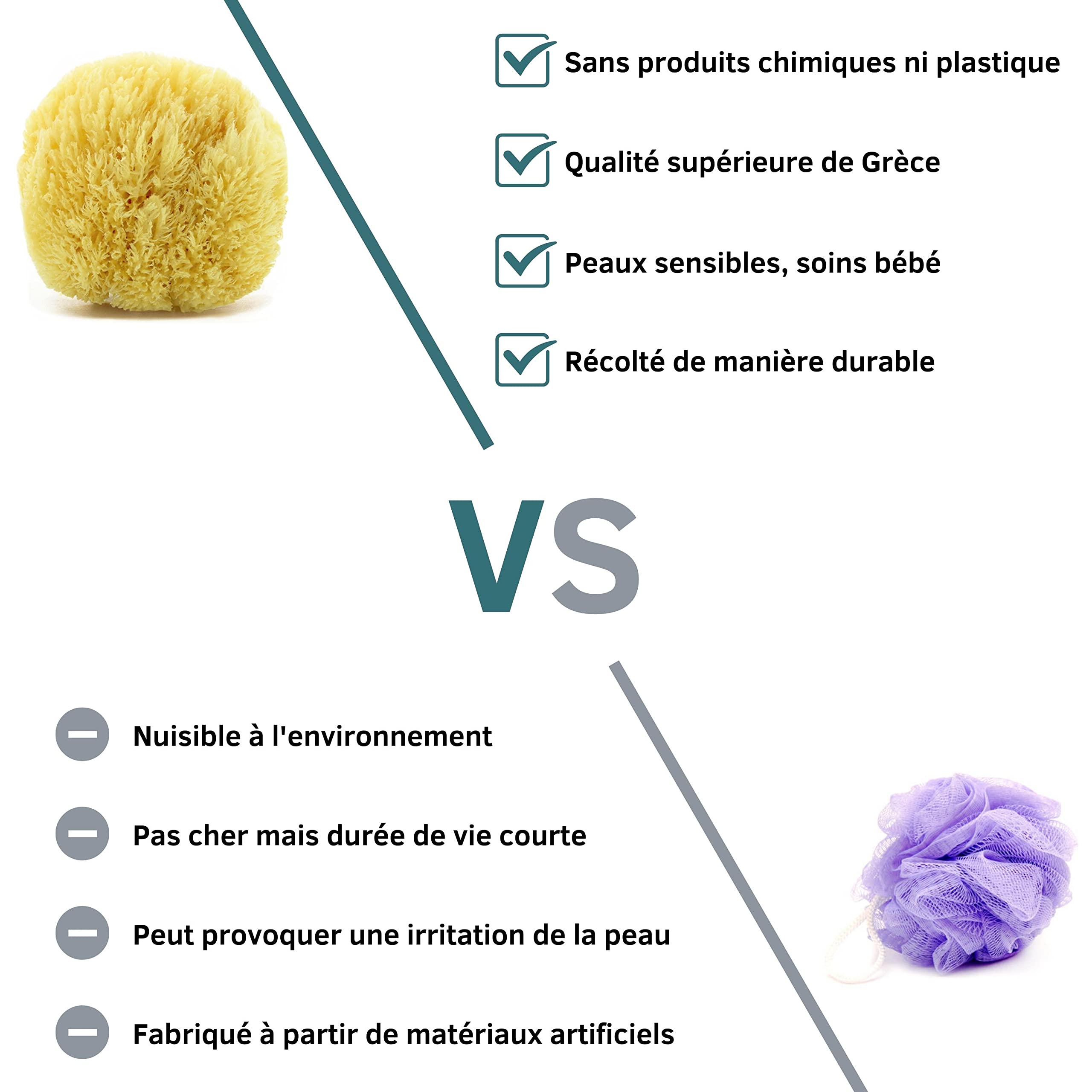 tom&pat® Éponge naturelle Grass, mousse abondante, peau sensible (13-14 cm) | Véritable éponge de mer de Grèce · Dermatest « très bien » · emballage sans plastique