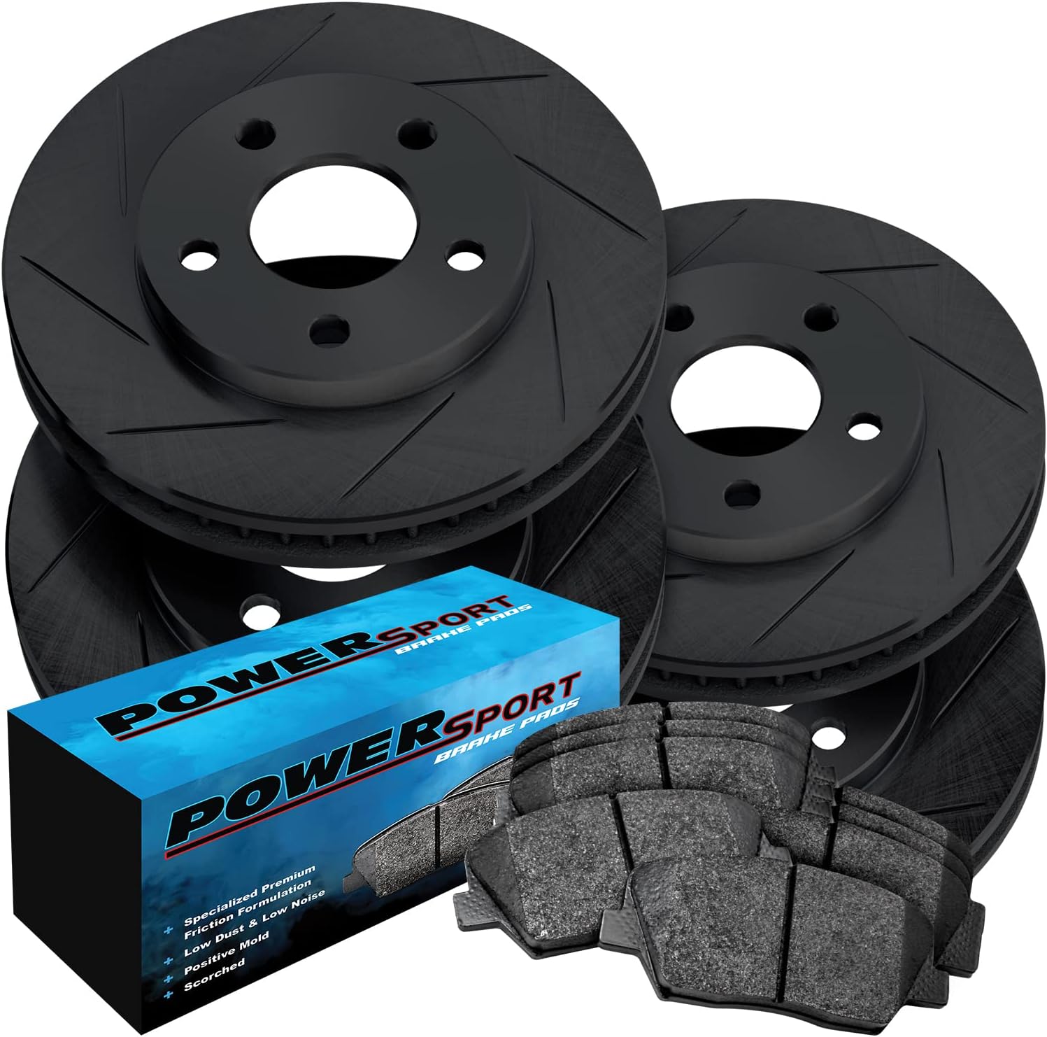 Fit Mitsubishi Lancer Front Rear Black Slotted Brake Rotors+Ceramic Brake Pads
