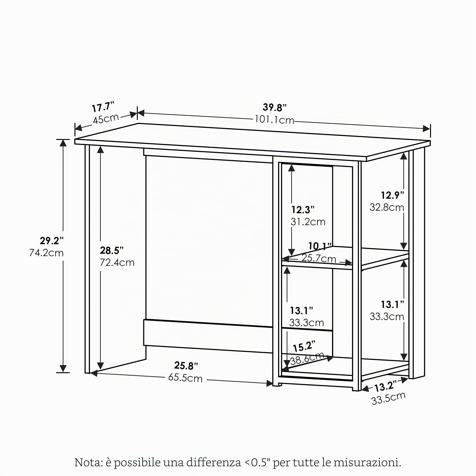 Furinno Camnus Scrivania per Computer, Engineered Wood, Americano/Nero, 74.2 (D) x 101.0 (W) x 45.0 (H) cm