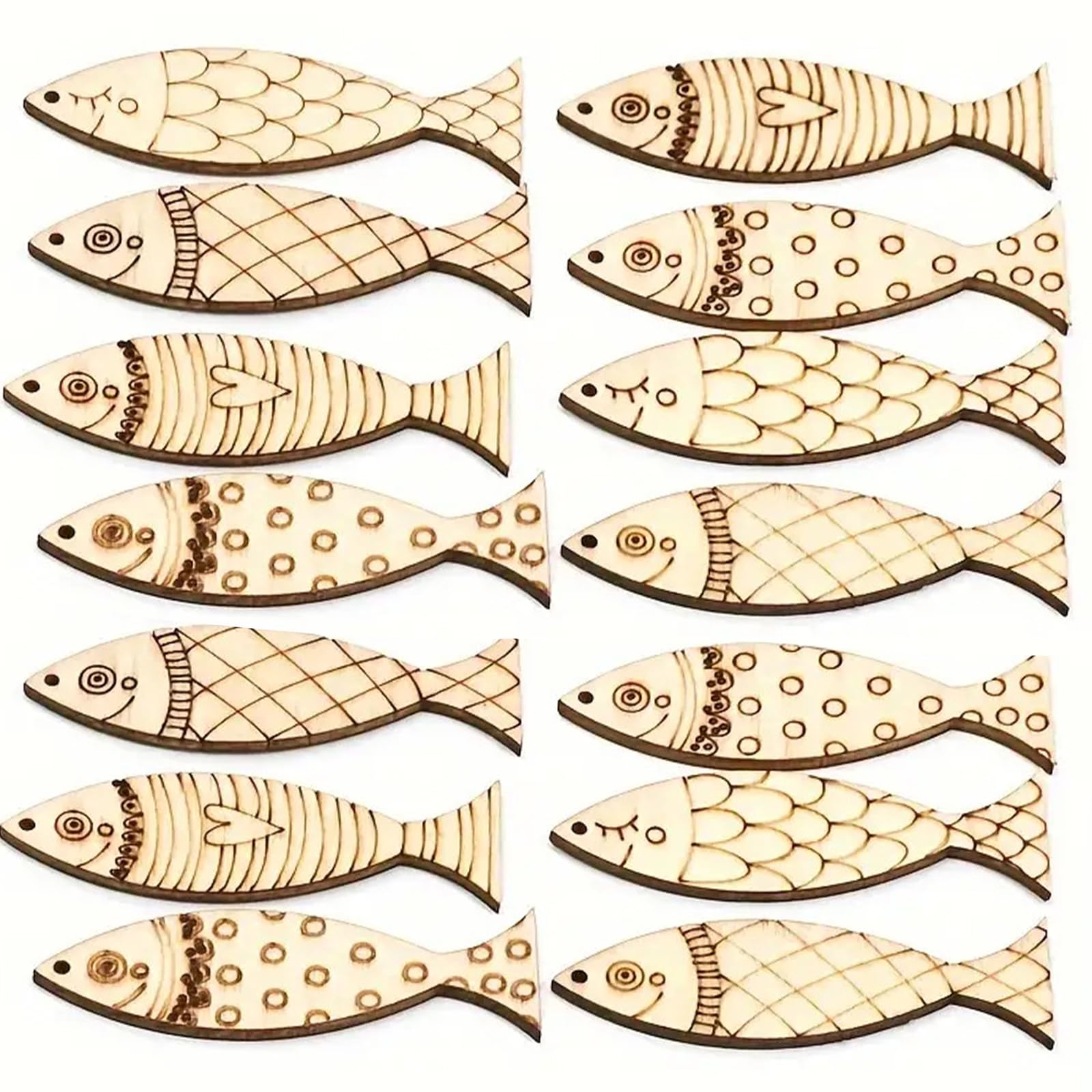 100 Pièces Poissons En Bois Brut 5x2,5 Cm - Ornements Pour Bricolage, Mariage Et Décoration Créative