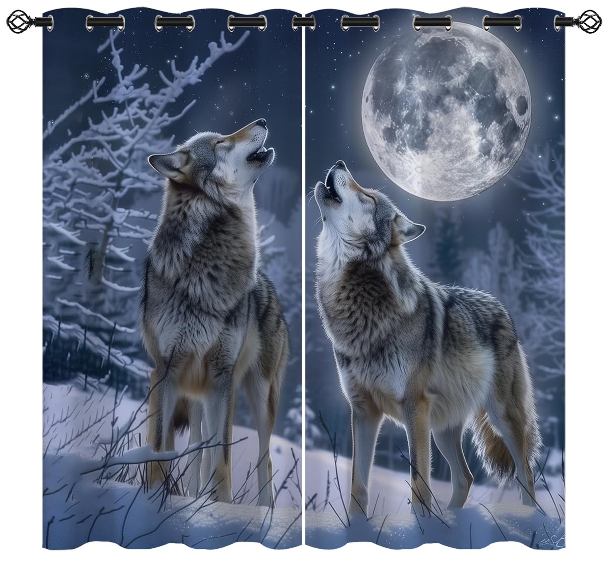 Naiice Wolf Blackout Curtains for Girls Boys Kids Teens Home Decor, The Wolf Howls Moon Night Snow Grommet Thermal Insulated Drapes Darkening Window Curtain for Bedroom Living Room, 63 x 63 Inch
