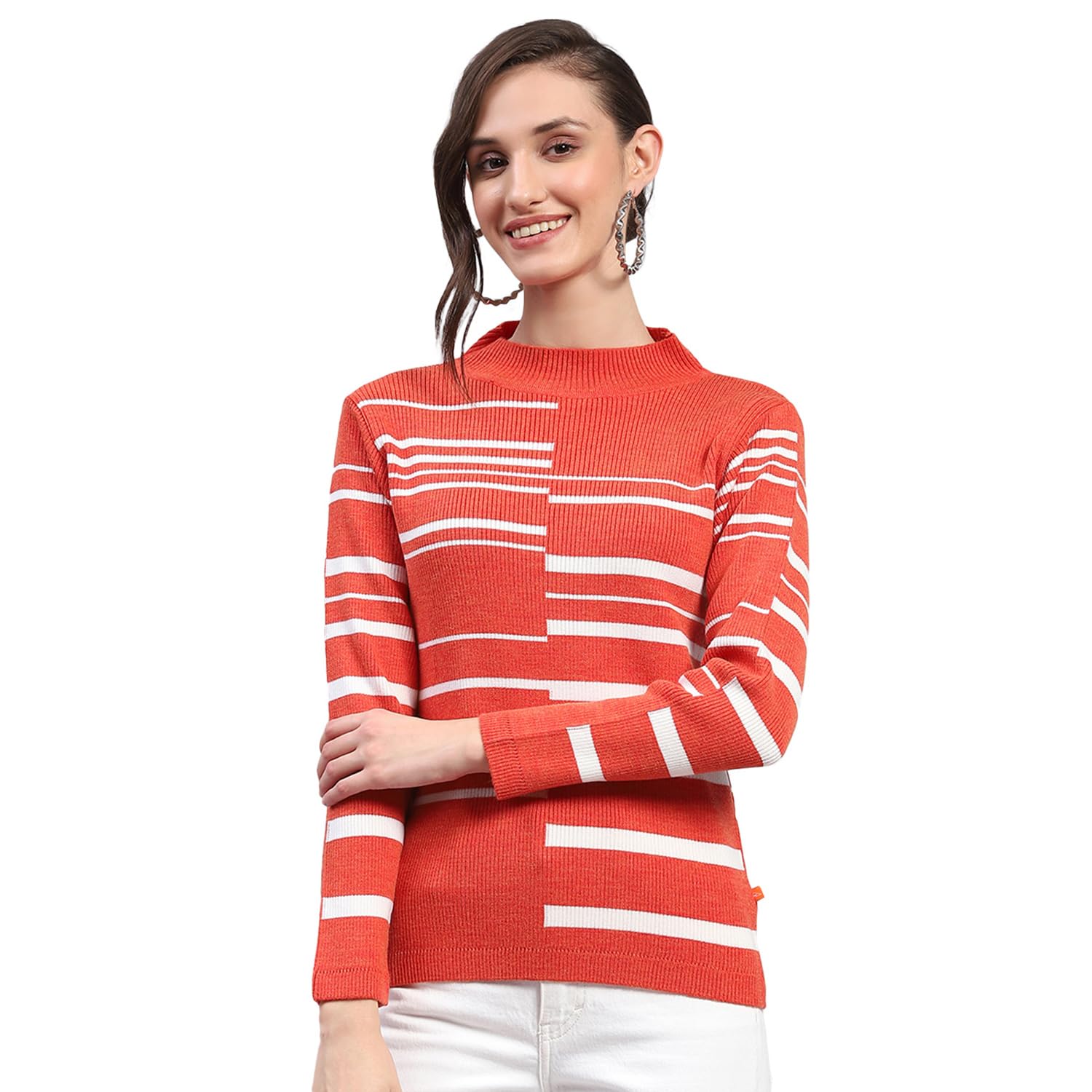 Womens Self Design Band Neck Full Sleeve Top (1243718TP)