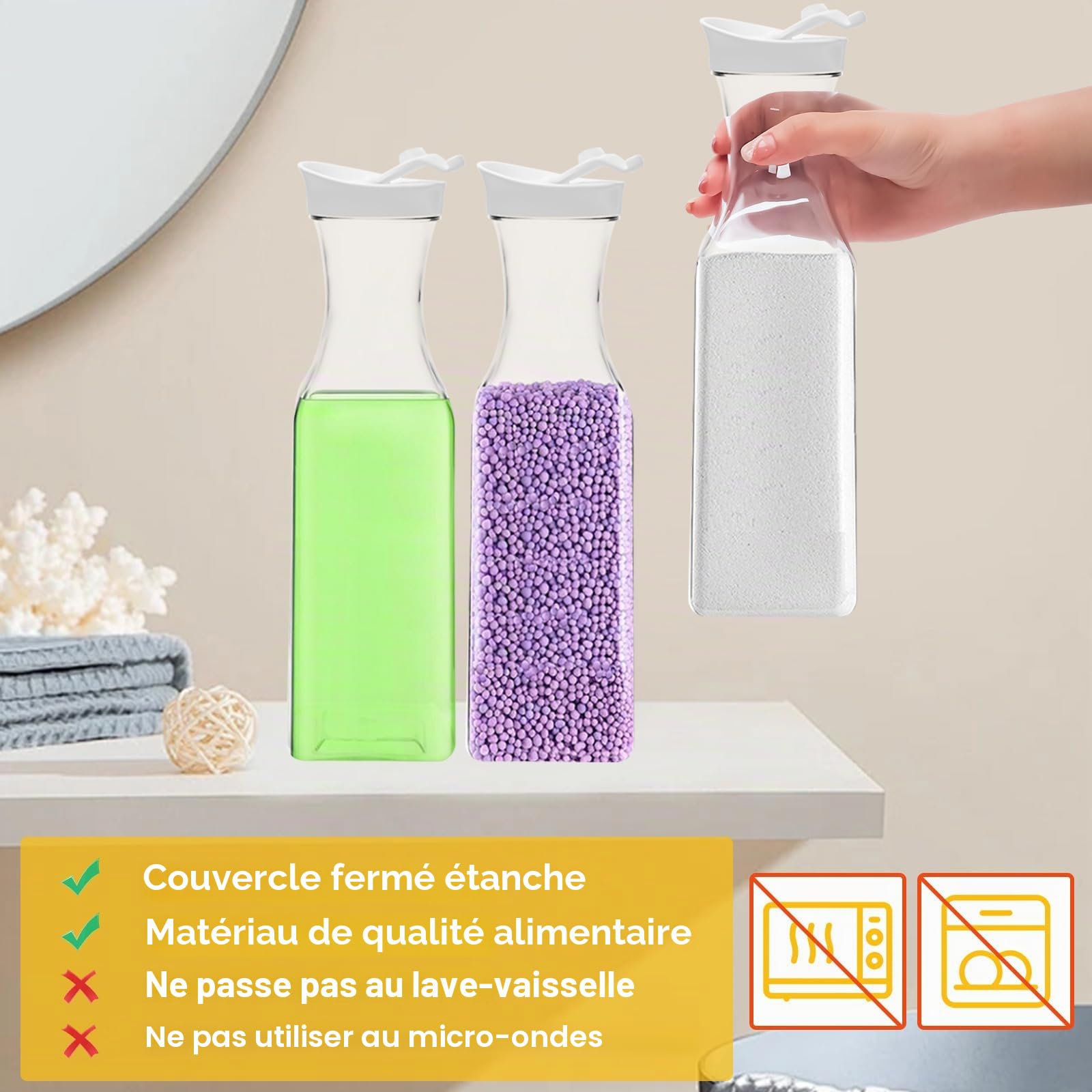 3 Pcs Distributeur de Détergent à Lessive,1.5L Distributeur Lessive Liquide, Boîte de Rangement de Détergent à Lessive pour Le Stockage de Détergent Liquide, 9 x 9 x 31.74 cm