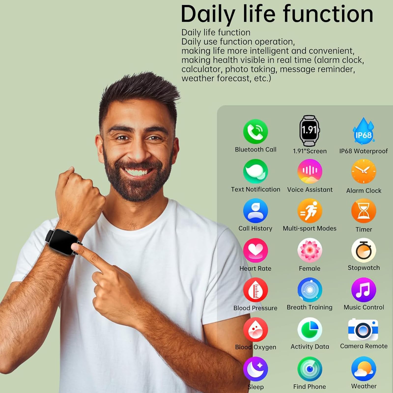 Inteligentny zegarek dla kobiet i mężczyzn z połączeniem Bluetooth, najnowszy 2023 1,91-calowy zegarek HD DIY Dial z monitorem aktywności i monitorem tętna podczas snu,D