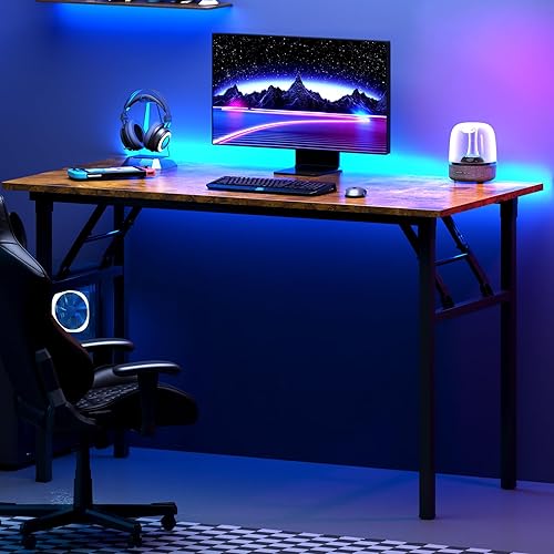 Miniatura 7 de DlandHome Escritorio de computadora plegable de 39.4 pulgadas, escritorio de escritura para espacio pequeño, escritorio plegable para computadora