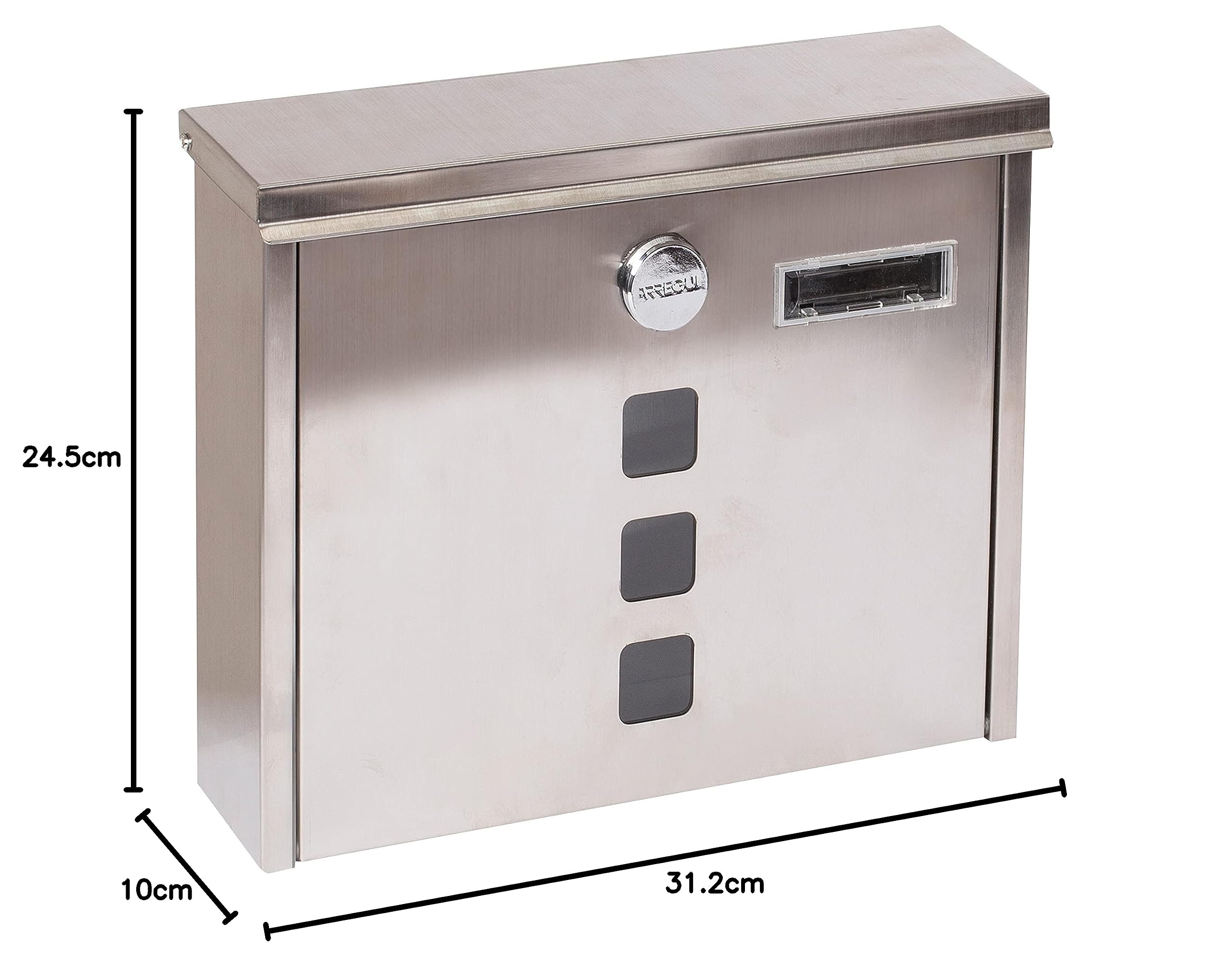 ARREGUI Chance E7107 Buzón Exterior de Acero Inoxidable, Tamaño M (DIN A4), Buzón de Correo con Cerradura Tapada y Tarjetero, Buzón de Pared Mediano, Anticorrosivo, Fácil de Instalar, INOX