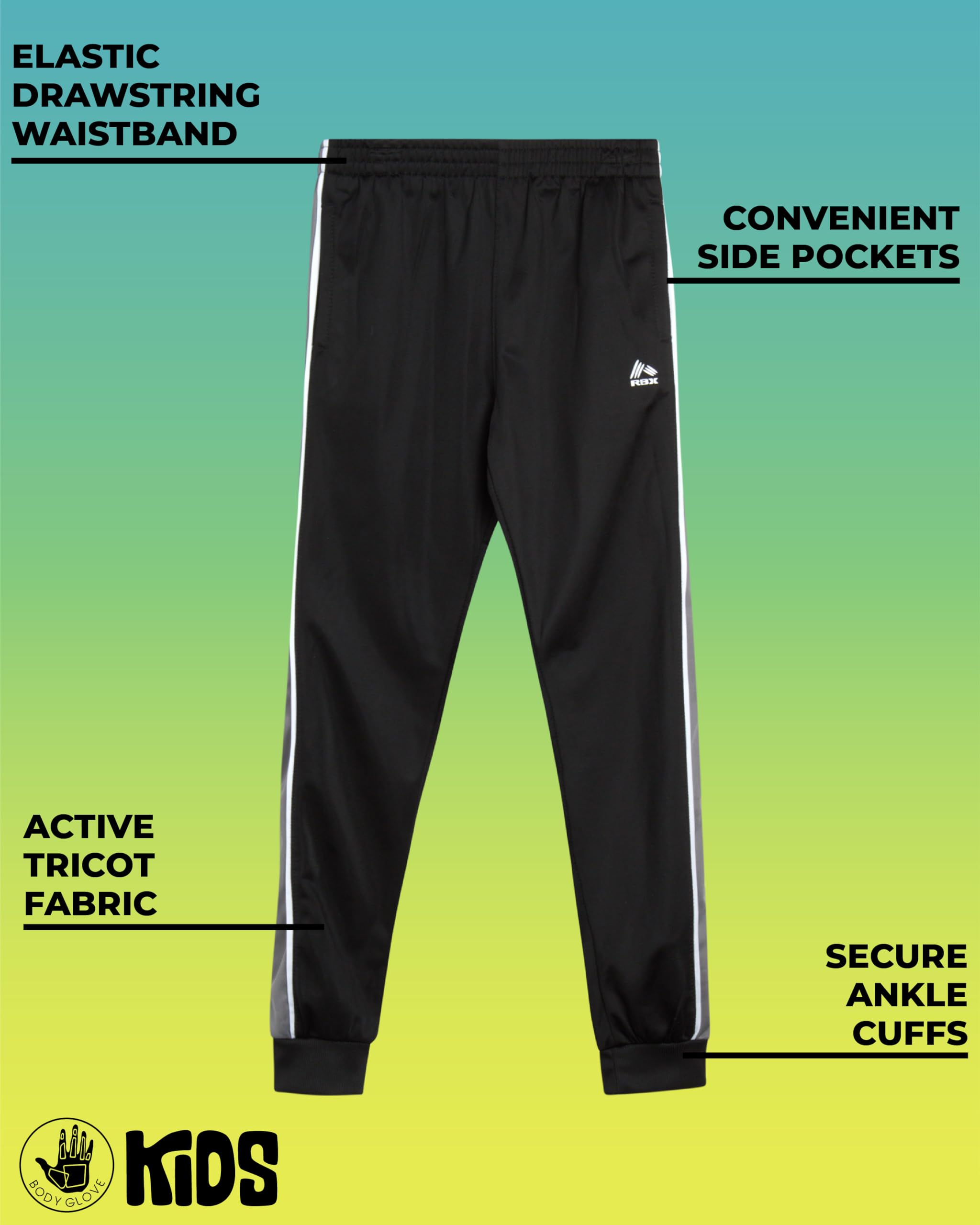 Body Glove Boys Sweatpants - 4 Pack Tricot Athletic Kids Joggers Clothes for Boys Jogger Pants with Pockets (Size: 8-18), Size 8, Black/Grey Red/Navy