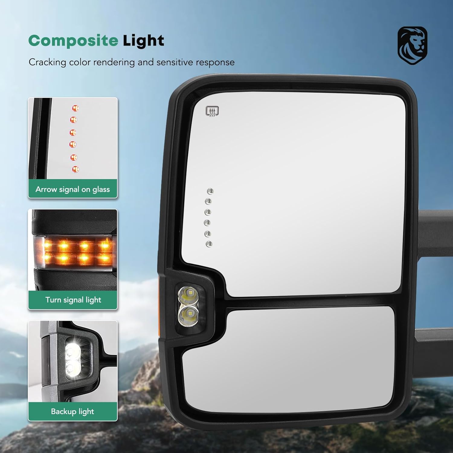 YHTAUTO Power Car Towing Mirrors for 07-14 Silverado Sierra, Tahoe, Yukon, Suburban, Avalanche, Power Adjusted Heated, Arrow & Turn Signal & Led Backup Light, Telescoping Hitch Driver Passenger Side