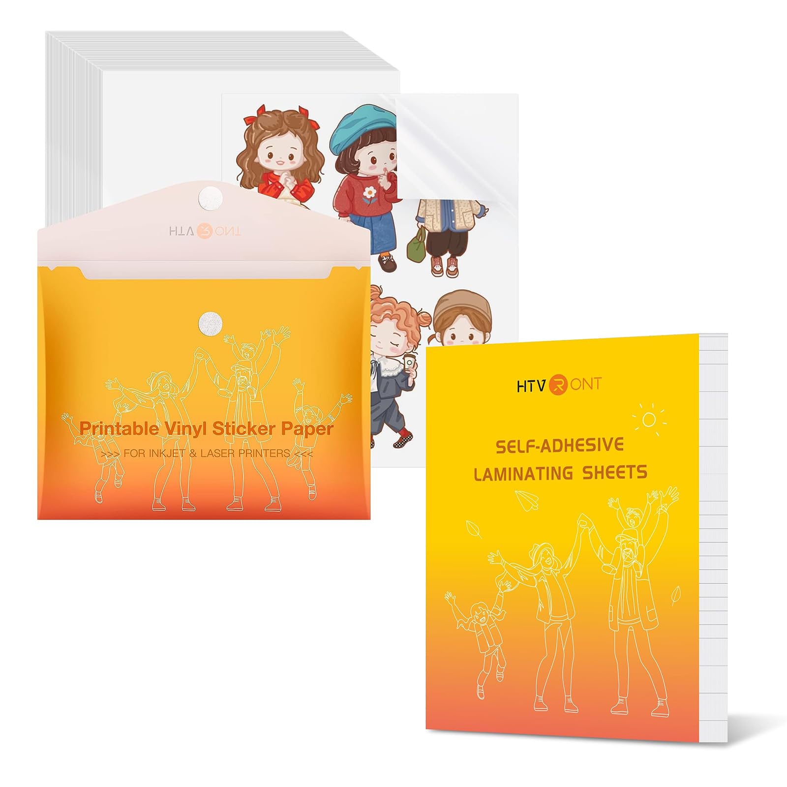 HTVRONT 100 Sheets Glossy Printable Vinyl Sticker Paper & 100 Sheets 9 X 12 Inches Self Laminating Sheets