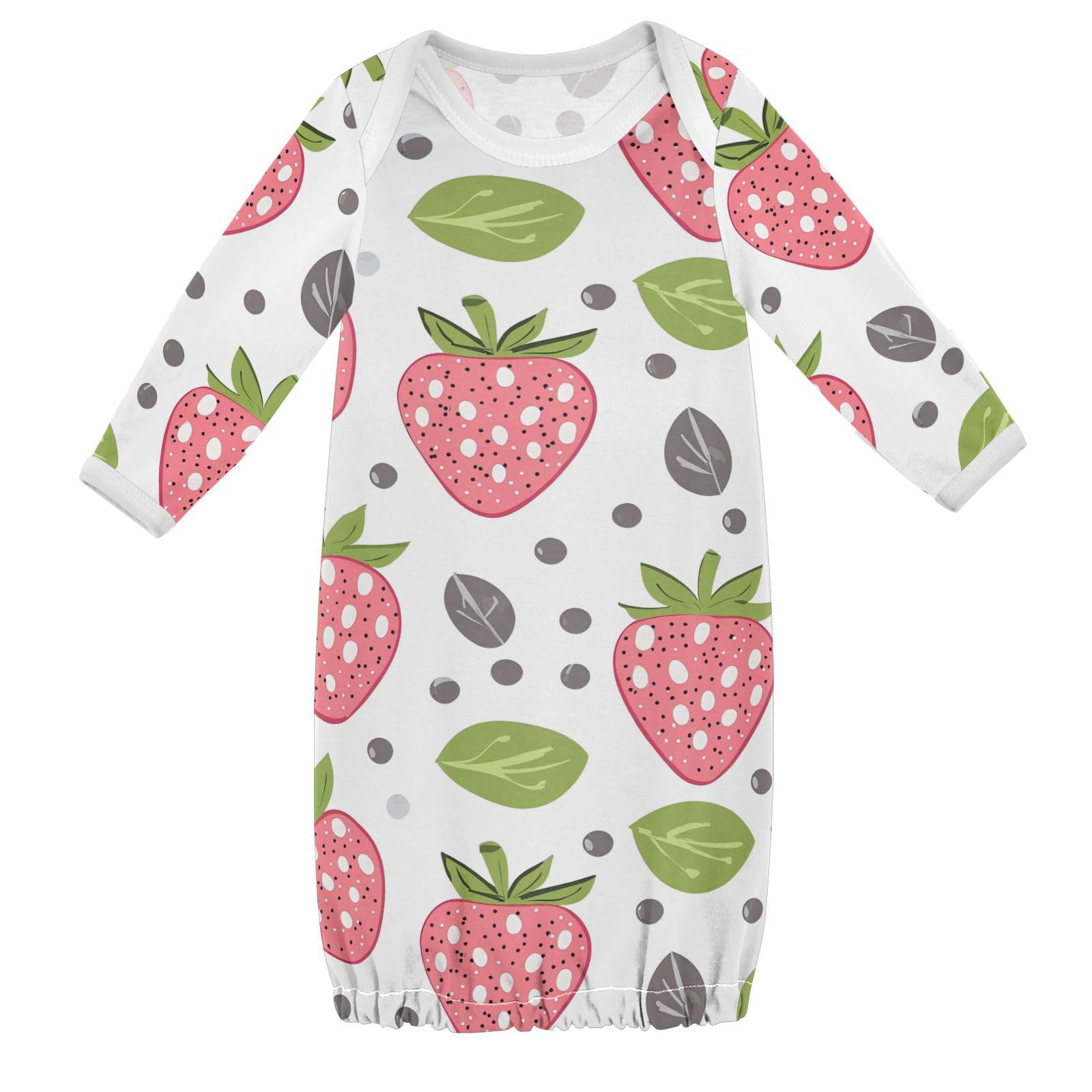 vvfelixl Baby Girl Sleep Gown Strawberry with Green Leave Baby Nightgown for 3-6 Months Babys Sleepers Nightdress for Newborn Boy Long Sleeve Infant Bodysuits