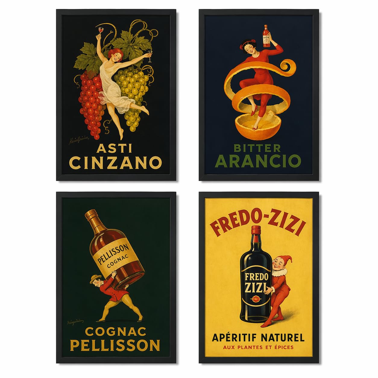 Nacnic Posters vintage. Old posters with ads. Four vintage liquor posters. A4 size