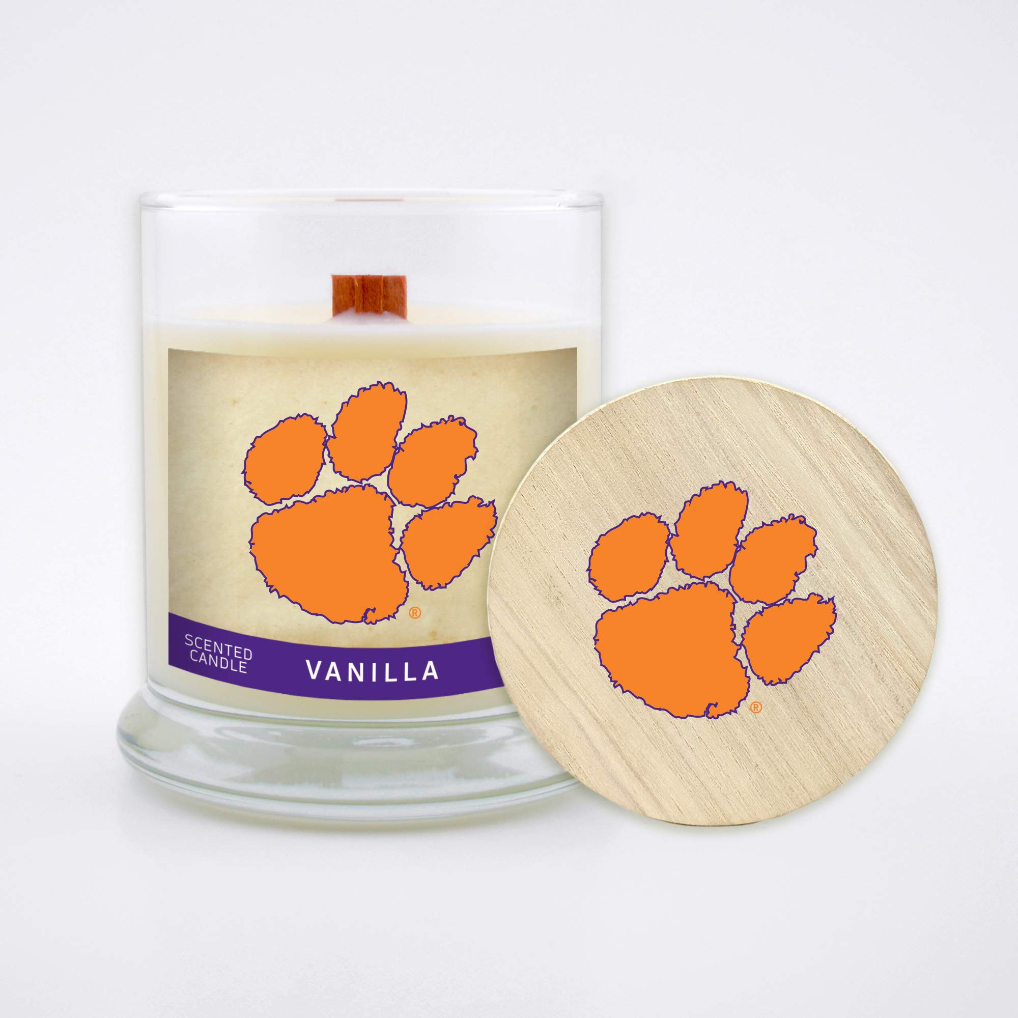 Worthy Promotional NCAA 8 oz Scented Soy Wax Candle, Wood Wick and Lid
