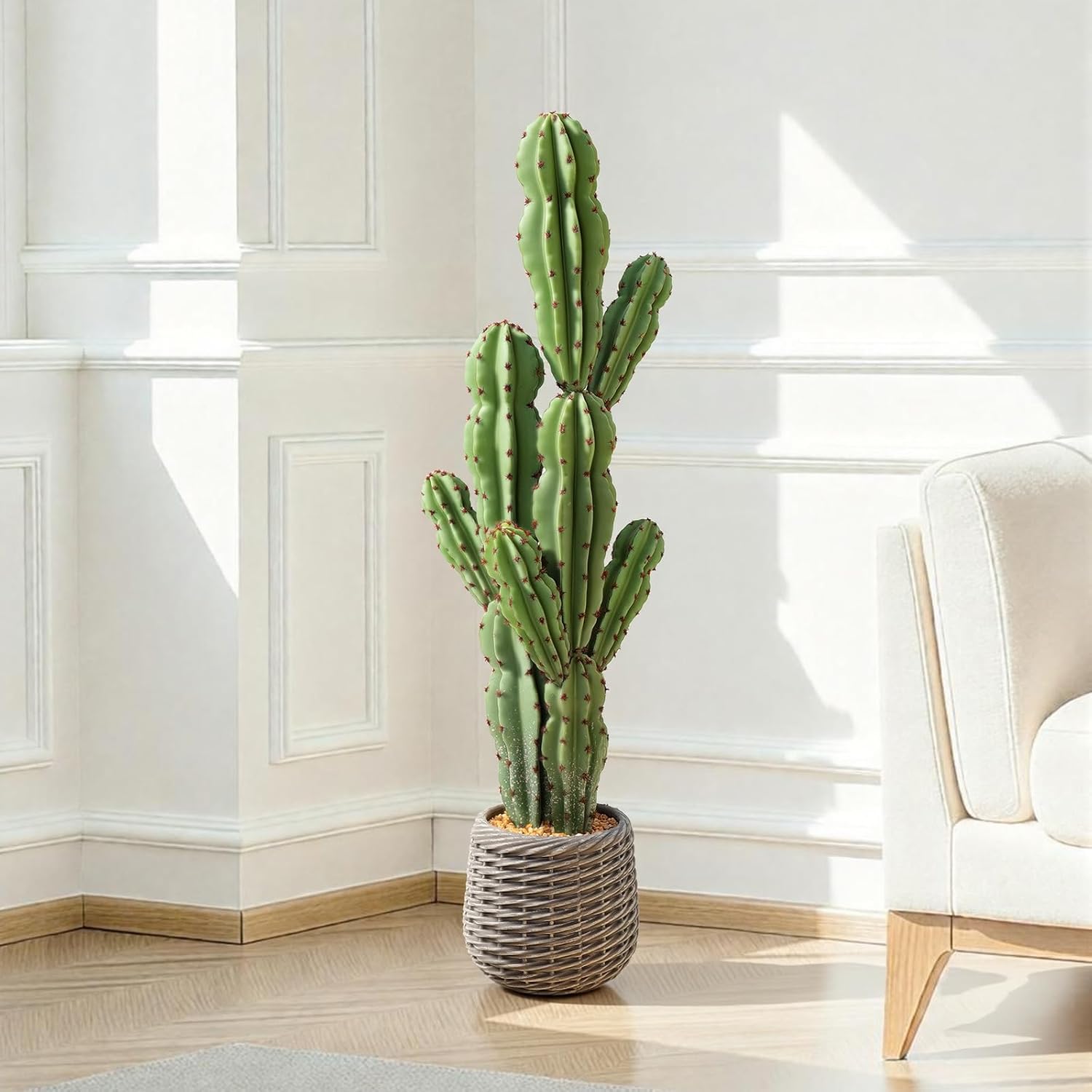 Artificial Cactus Plants Outdoor, 3ft Large UV-Resistant Fake Cacti Plant with Brown Pot, Faux Floor Desert Plant for Home Office Hotel Indoor Patio Balcony or Garden Decor