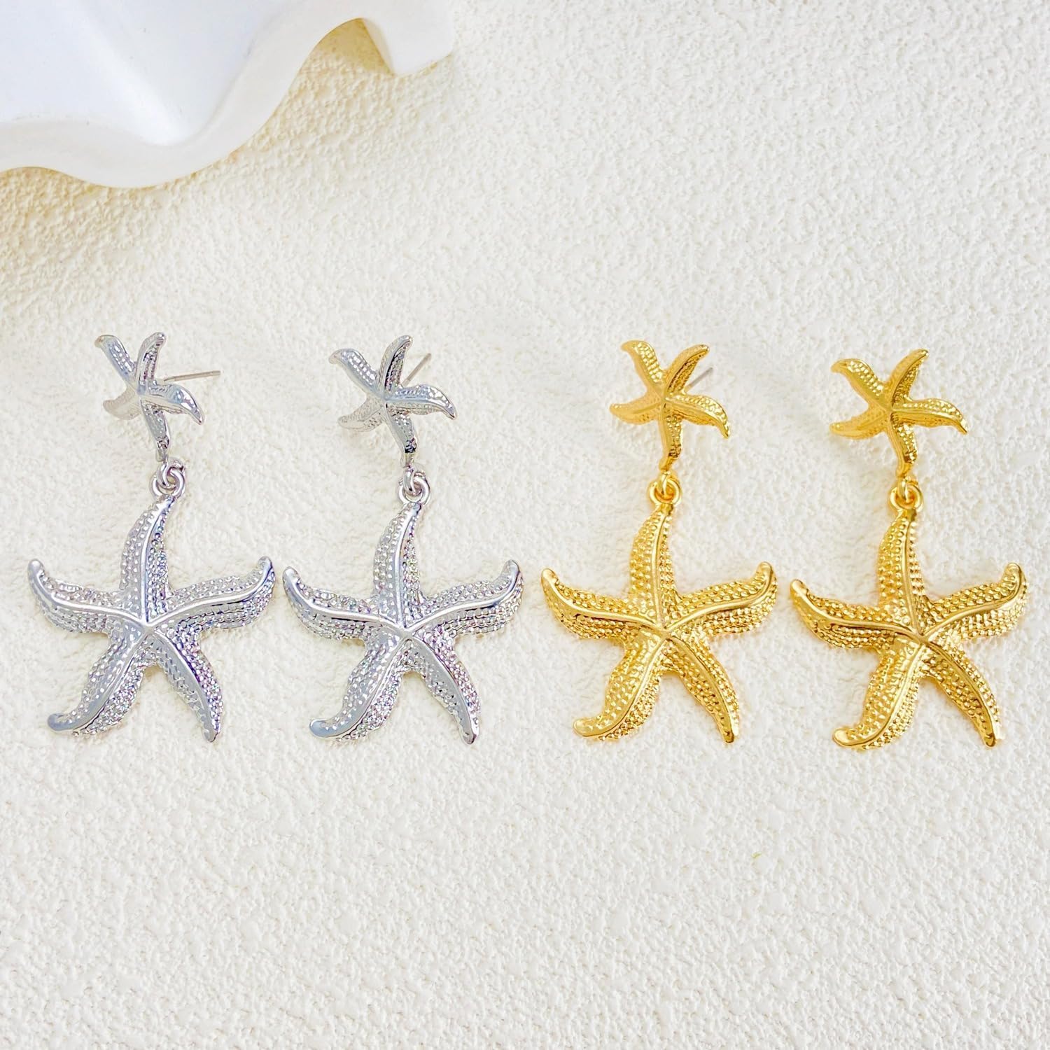 Starfish Dangle Earrings for Women Gold Silver Trendy Hypoallergenic Sea Shell Stud Earrings Chunky Ocean Beach Jewelry Gifts for Her - Image 3