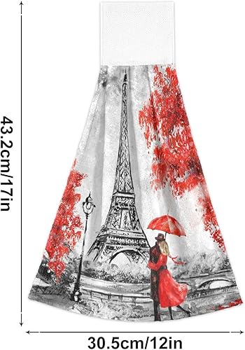 Miniatura 3 de WELLDAY 2 toallas de mano para colgar, suaves, absorbentes, color rojo, paris, para cocina, baño