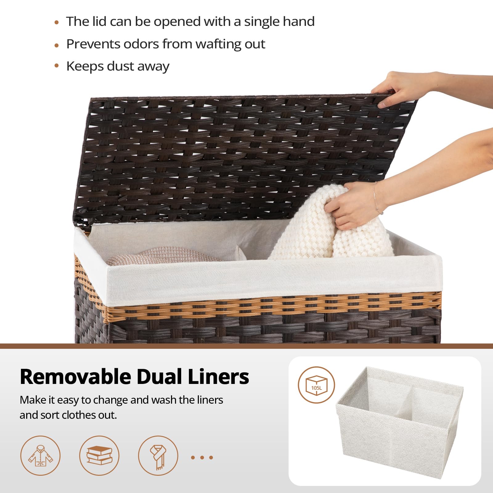 OIAHOMY Panier Extra Grand Pour Couvertures, 63,5 X 40,6 Cm, Panier à Linge En Corde De Coton Avec Poignées Pour Salon, Panier Pour Jouets De Bébé Pour Rangement, Brun