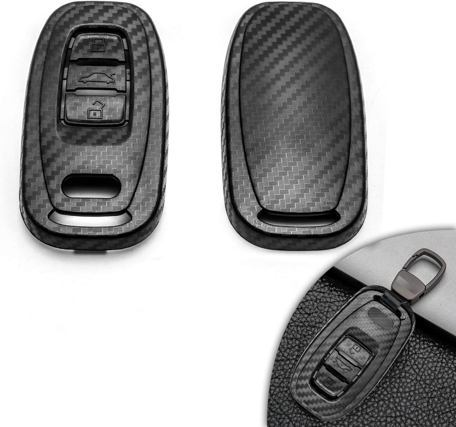 Xotic Tech Matte Black Carbon Fiber Pattern ABS Key Fob Shell Cover Case, Compatible with Audi Q5 SQ5 Q3 Q7 Q8 A3 A4 A5 A6 A7 A8 E-Tron S3 S4 S5 S6 RS3 RS6 R8 Quattro 3-Button Smart Keyless Entry Key