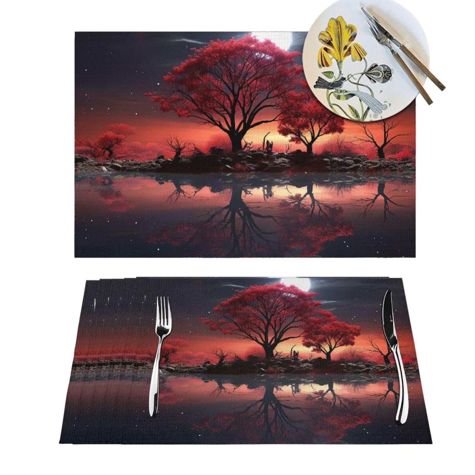 Sets de table en vinyle PVC tiss&eacute; pour sublimer votre d&icirc;ner rouge