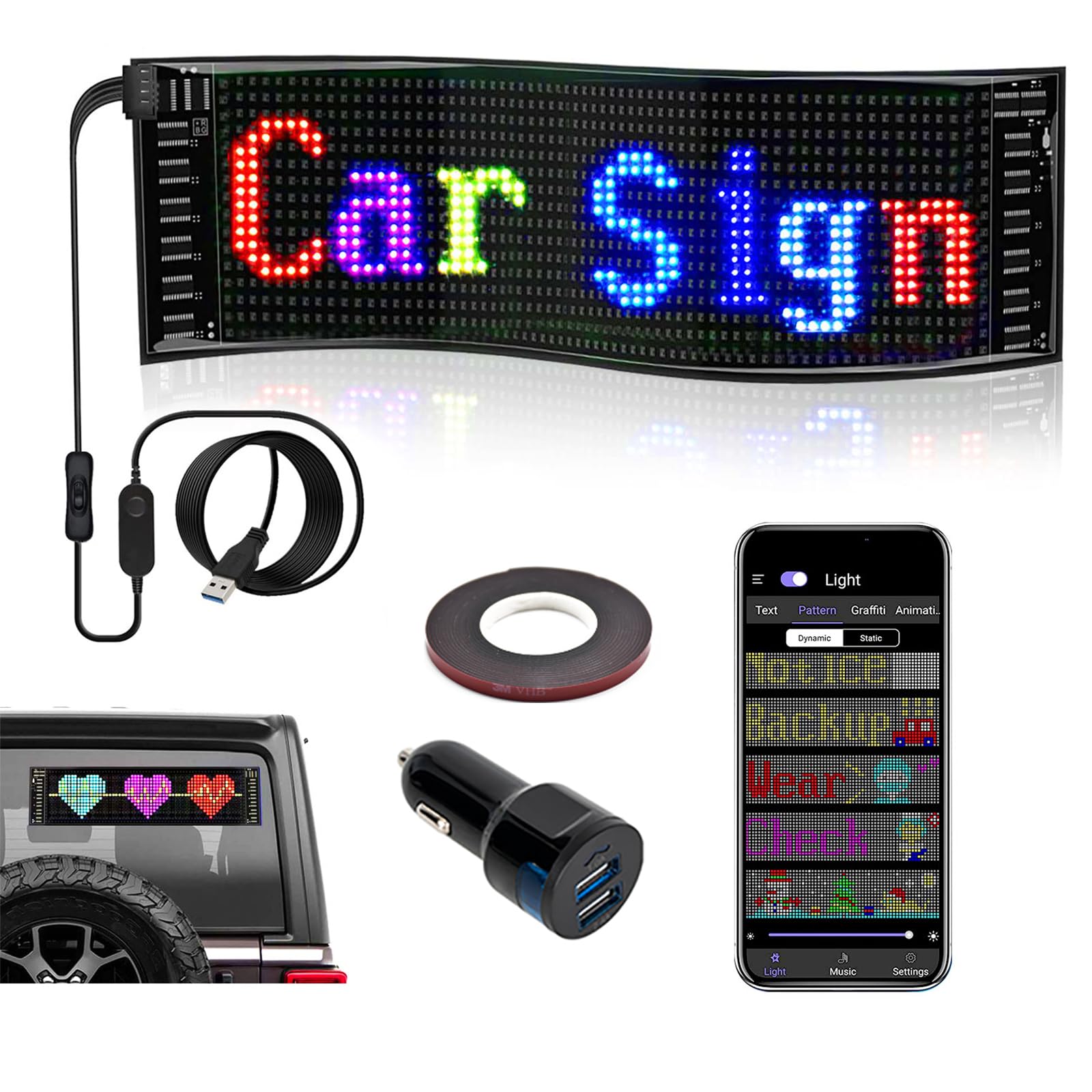 Écran LED Bluetooth programmable pour voiture résistant à la pluie et aux intempéries