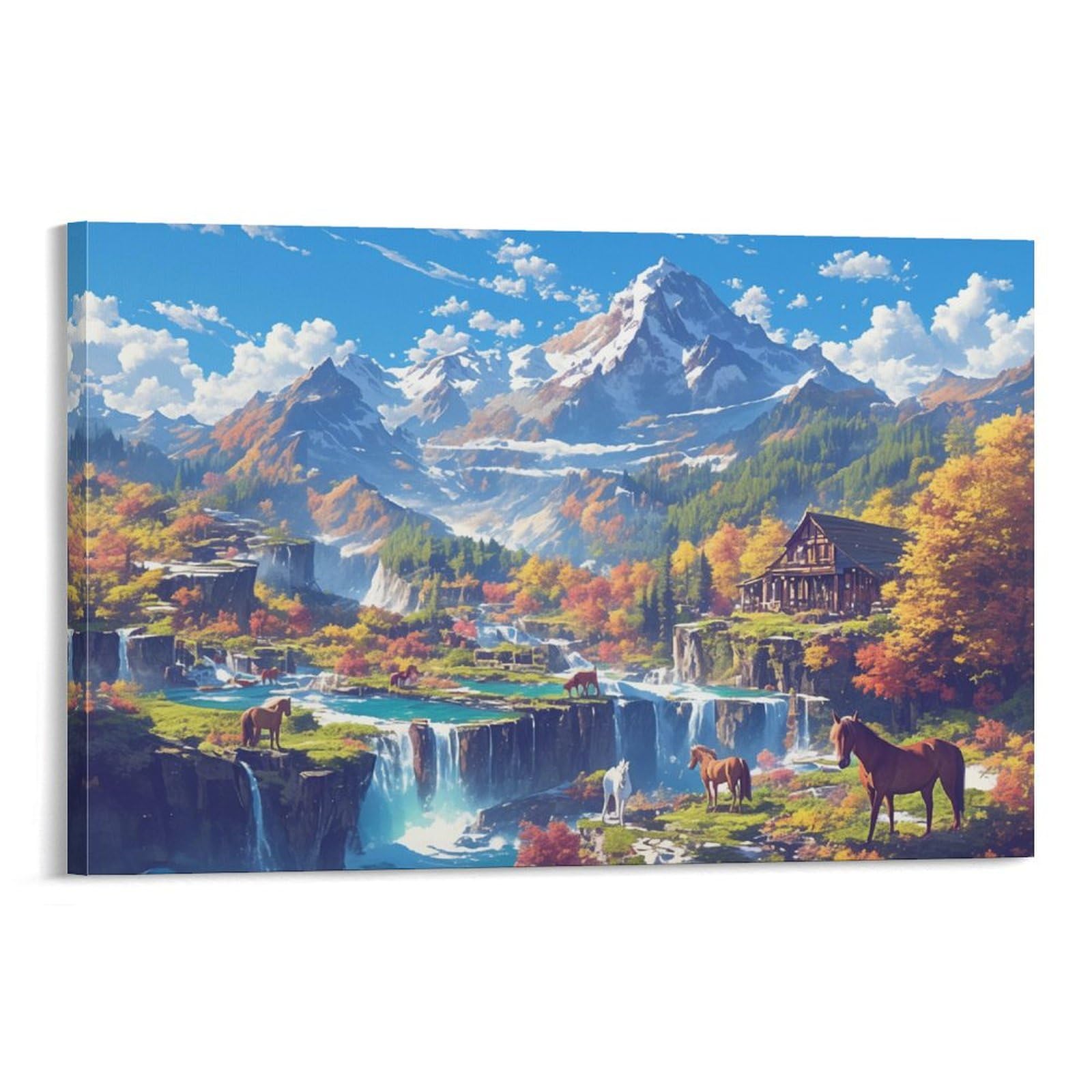 Horse 3D Canvas Prints Wall Art Natural Scenery Pictures Paintings for Living Room Bedroom Home Decorations Modern Artwork Ready to Hang 16x24inch(40x60cm)