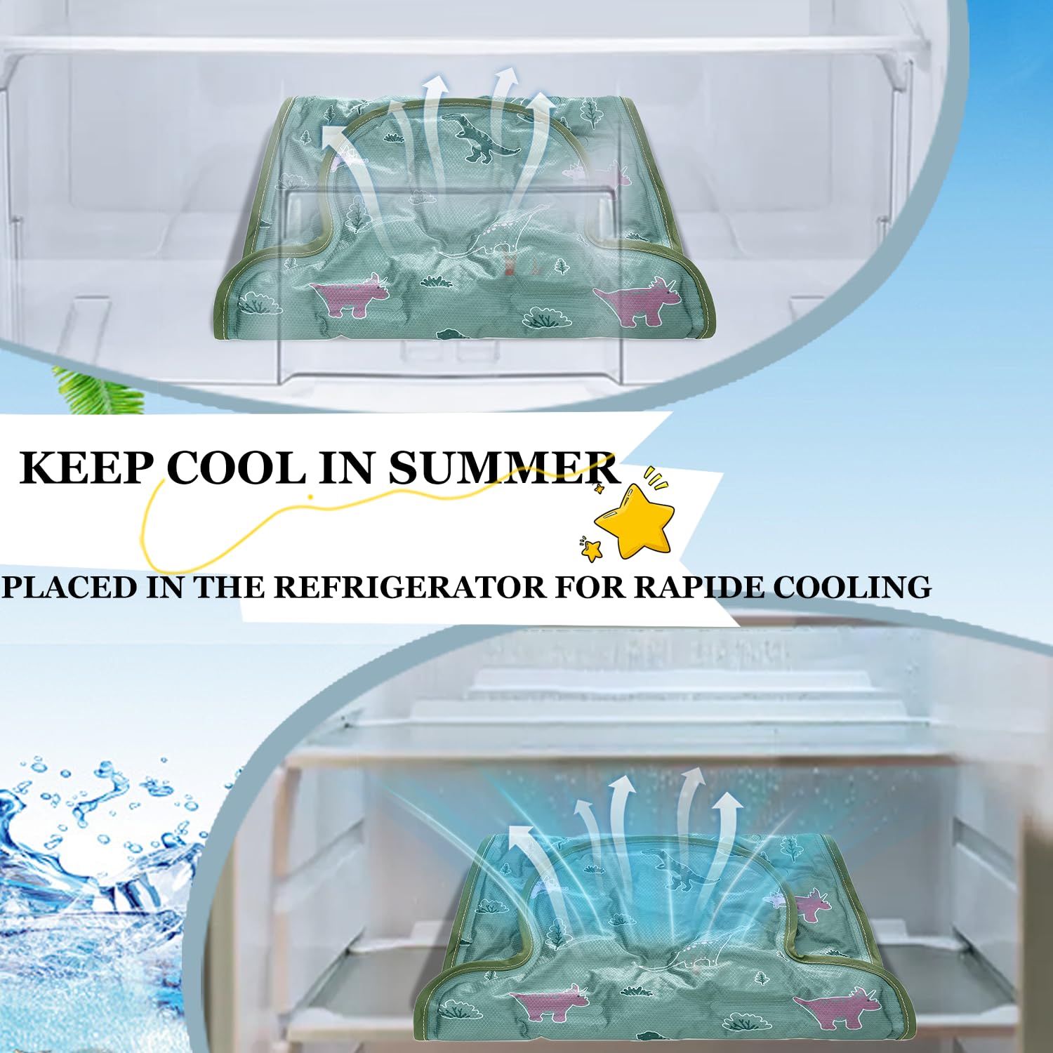 Baby-Kühlkissen für Kinderwagen Doppelseitiges Universelles Sommer Babyschale Kinderwagen-Kühlmatte Kinderwagen-Sitzeinlage Für Buggy Und Autositze (Dinosaurier + Wald)