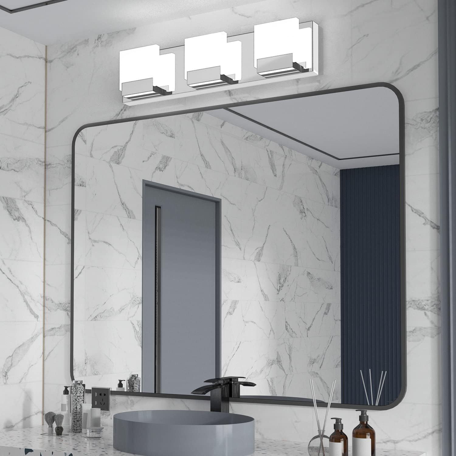 SOLFART 3 Color Temperature Dimmable 3-Light Vanity Lighting Fixtures Bathroom Lights Over Mirror Adjustable Light Color 3000K/ 4500K/ 6000K